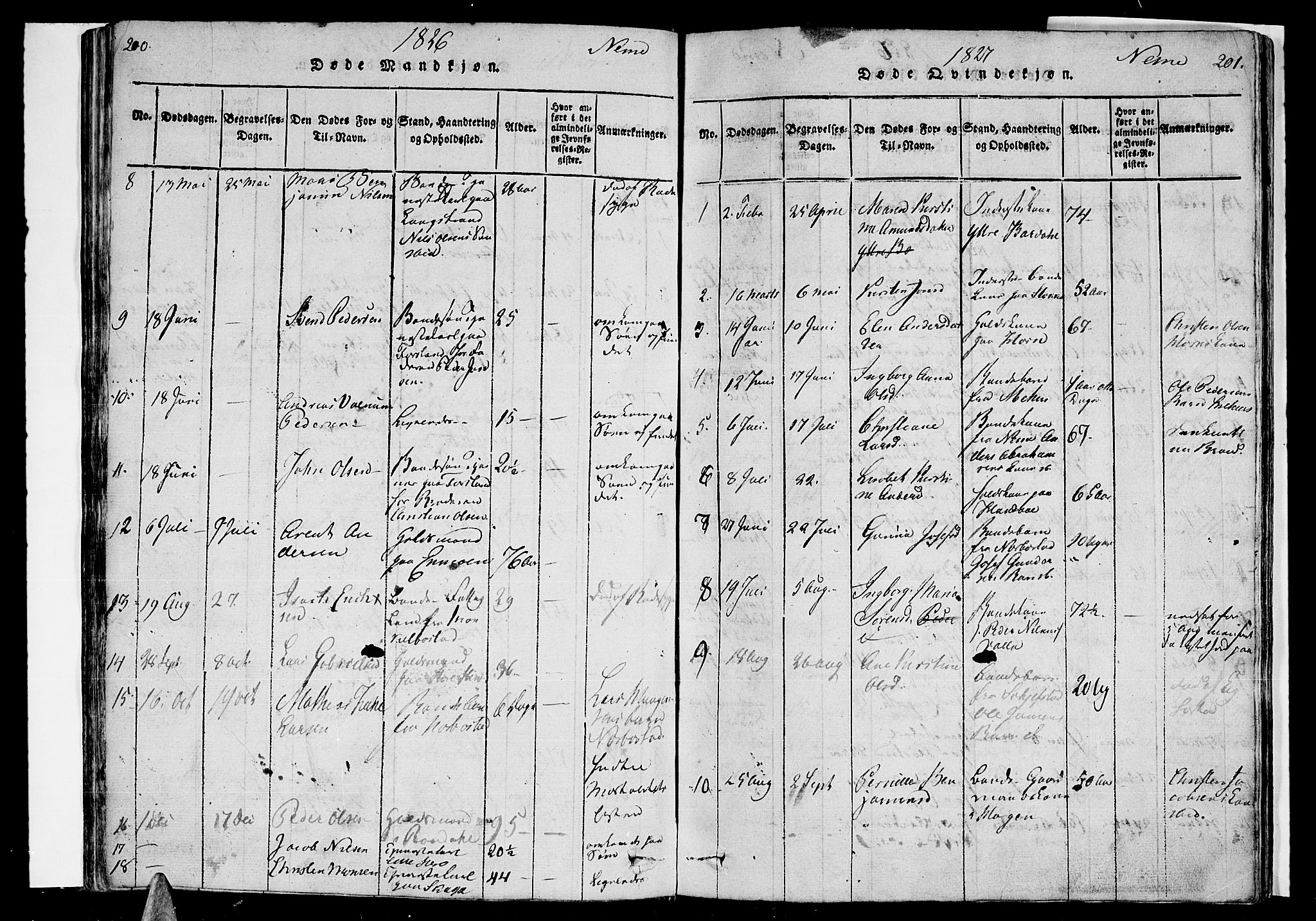 Ministerialprotokoller, klokkerbøker og fødselsregistre - Nordland, SAT/A-1459/838/L0546: Ministerialbok nr. 838A05 /1, 1820-1828, s. 200-201