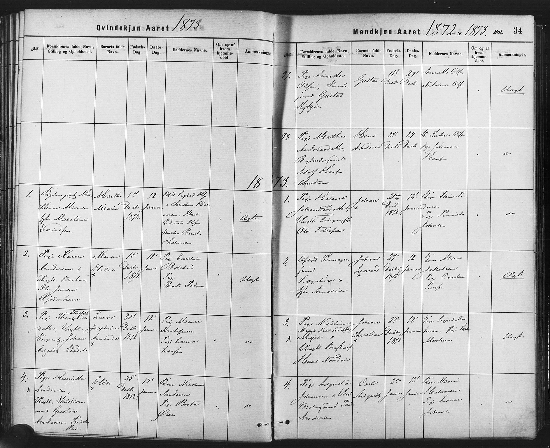Rikshospitalet prestekontor Kirkebøker, AV/SAO-A-10309b/F/L0006: Ministerialbok nr. 6, 1871-1885, s. 34