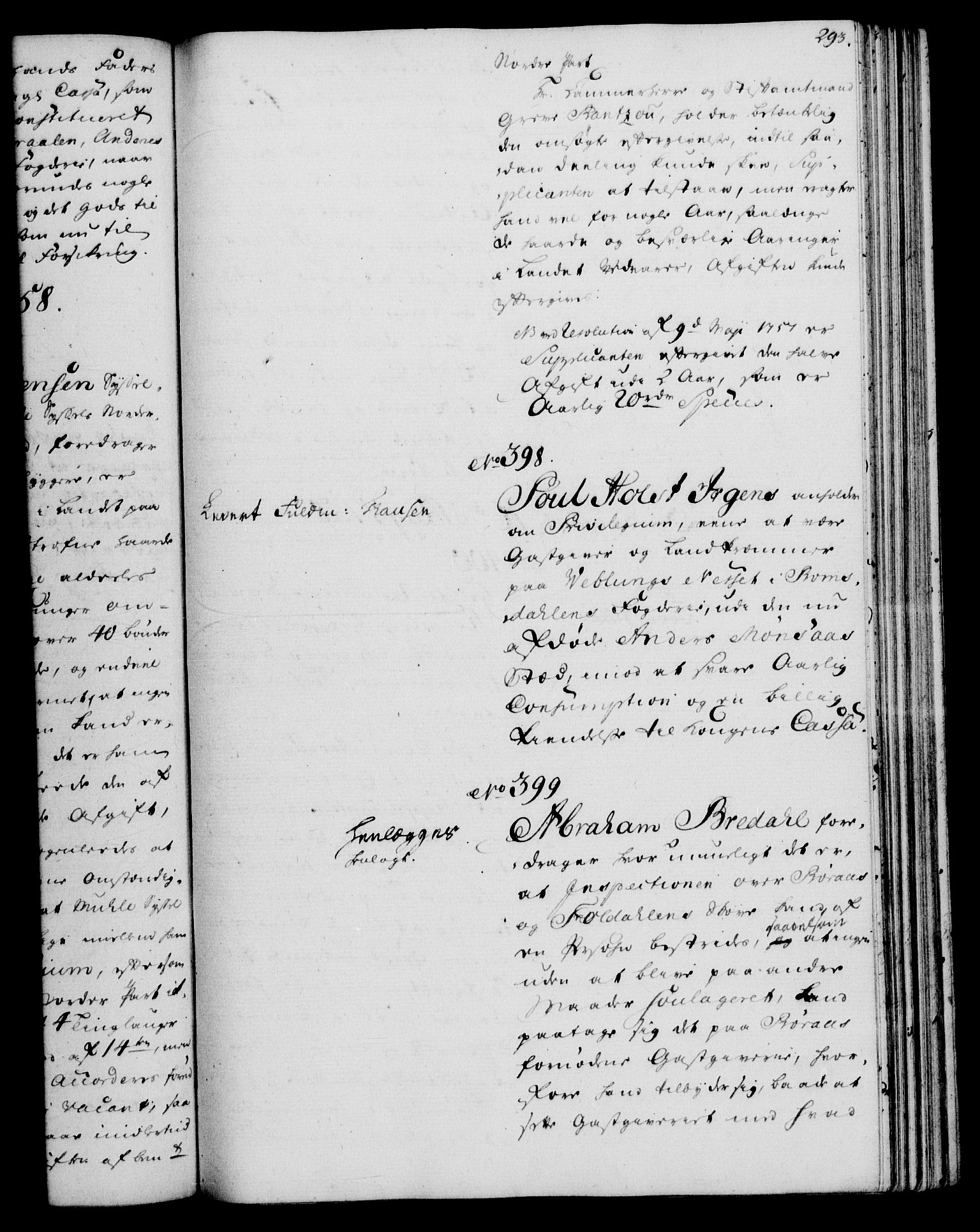 Rentekammeret, Kammerkanselliet, RA/EA-3111/G/Gh/Gha/L0034: Norsk ekstraktmemorialprotokoll (merket RK 53.79), 1756-1759, s. 293