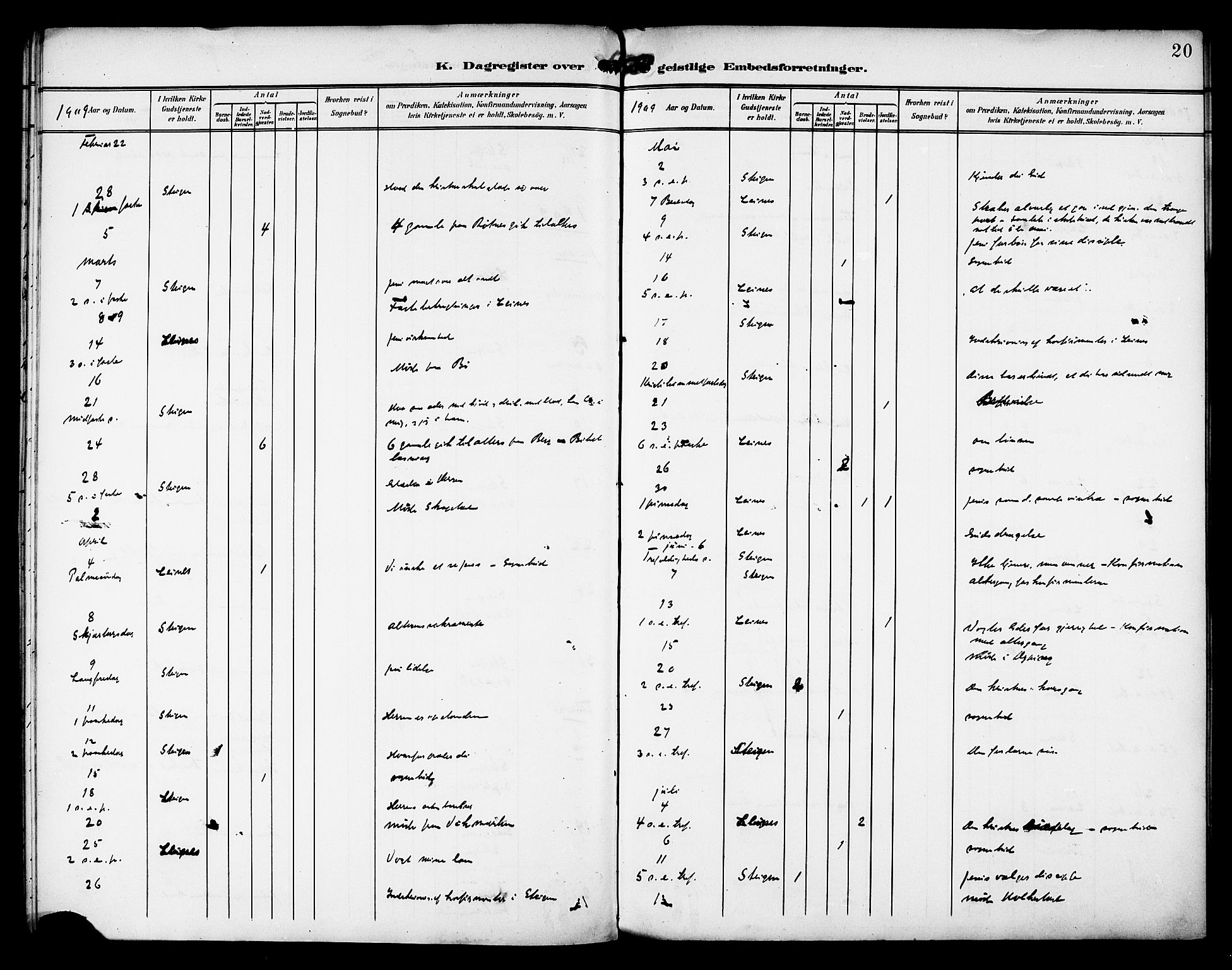 Ministerialprotokoller, klokkerbøker og fødselsregistre - Nordland, AV/SAT-A-1459/857/L0823: Dagsregister nr. 857A03, 1903-1914, s. 20