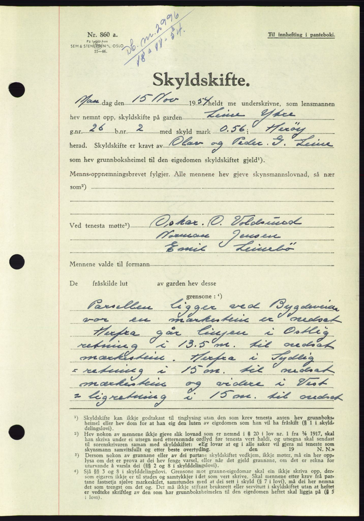 Søre Sunnmøre sorenskriveri, AV/SAT-A-4122/1/2/2C/L0099: Pantebok nr. 25A, 1954-1954, Dagboknr: 2996/1954