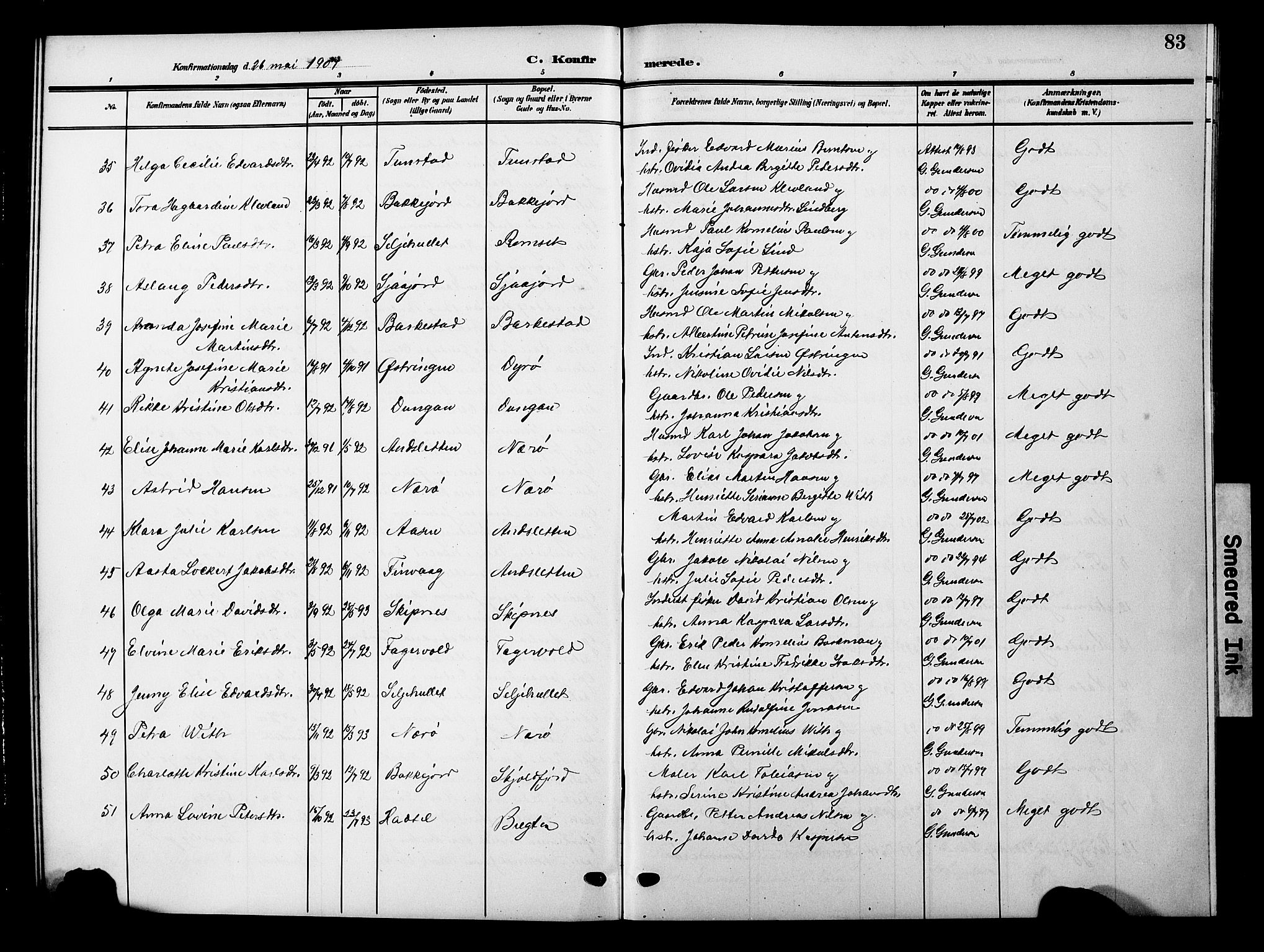 Ministerialprotokoller, klokkerbøker og fødselsregistre - Nordland, AV/SAT-A-1459/893/L1350: Klokkerbok nr. 893C05, 1906-1927, s. 83