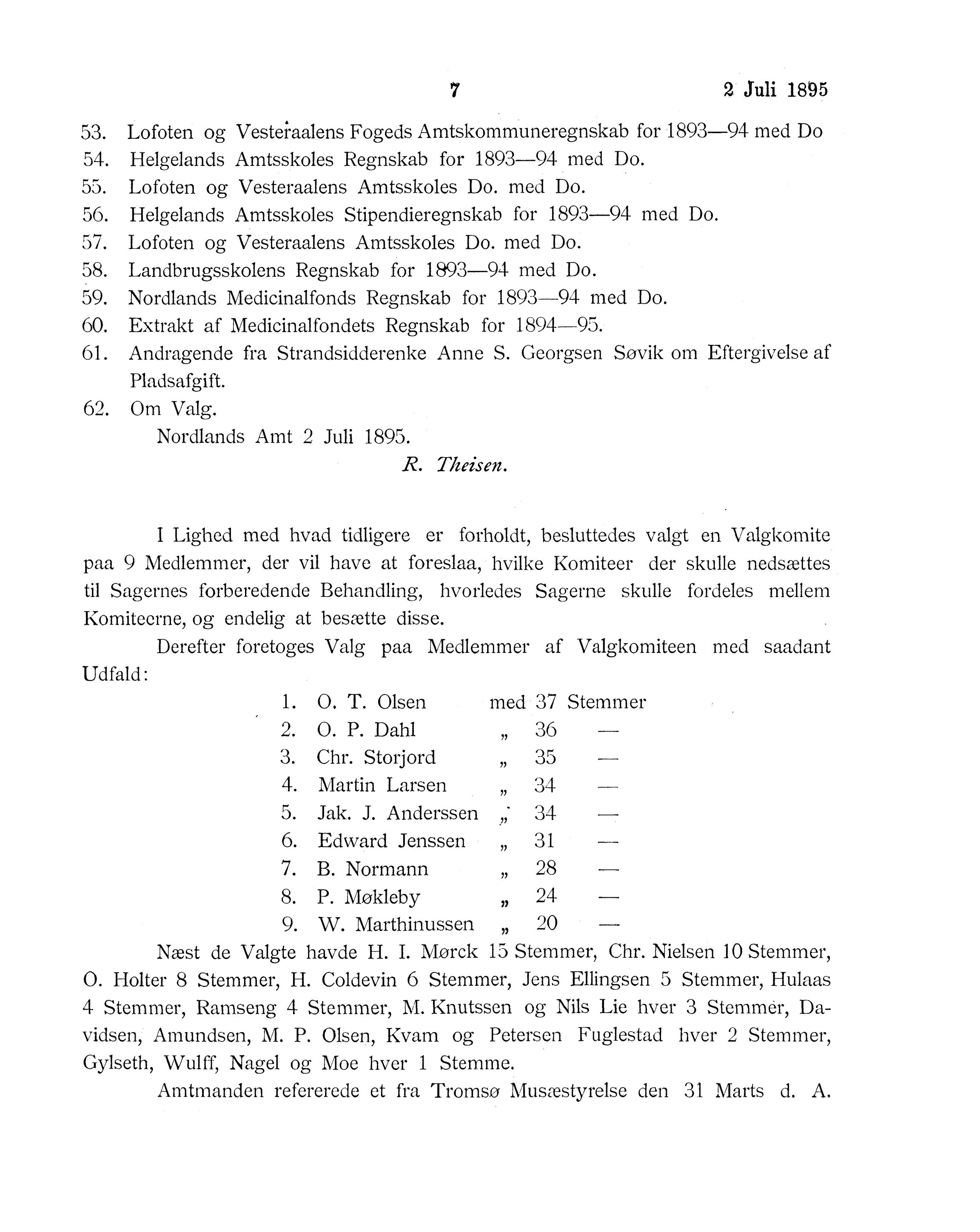 Nordland Fylkeskommune. Fylkestinget, AIN/NFK-17/176/A/Ac/L0018: Fylkestingsforhandlinger 1895, 1895