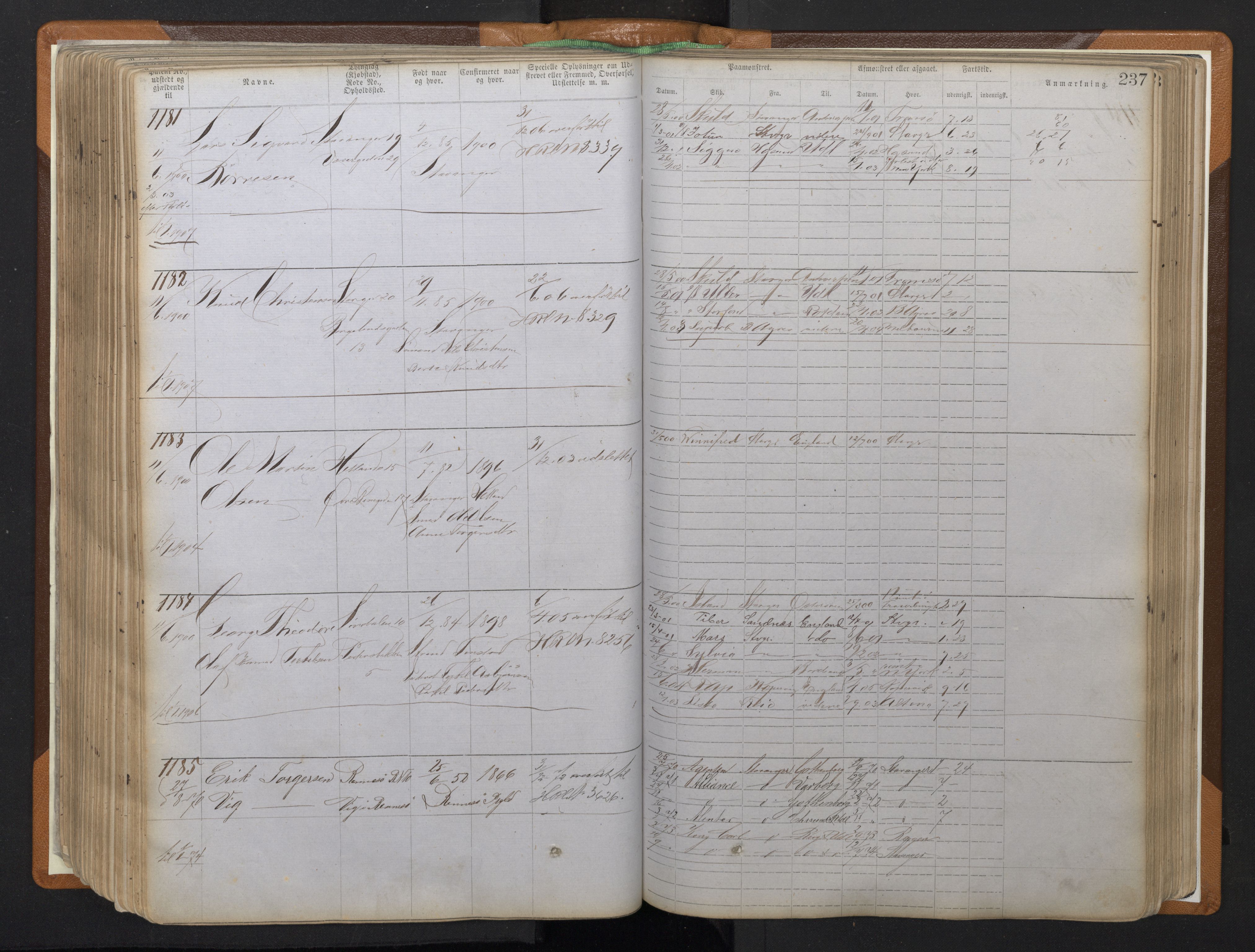 Stavanger sjømannskontor, AV/SAST-A-102006/F/Ff/L0008: Annotasjonsrulle, patentnr. 1-1805 (dublett), 1869-1900, s. 241