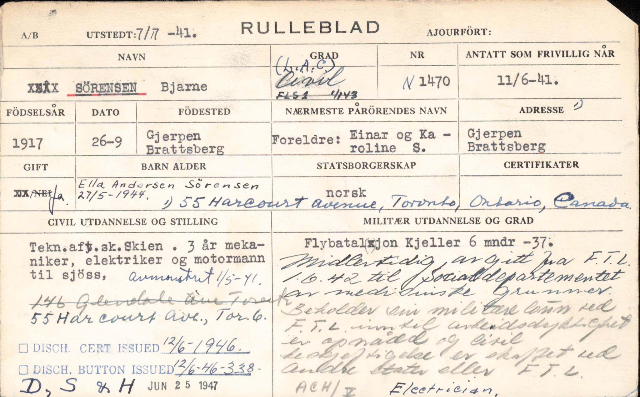 Forsvaret, Forsvarets overkommando/Luftforsvarsstaben, RA/RAFA-4079/P/Pa/L0052: Personellpapirer, 1917, s. 204