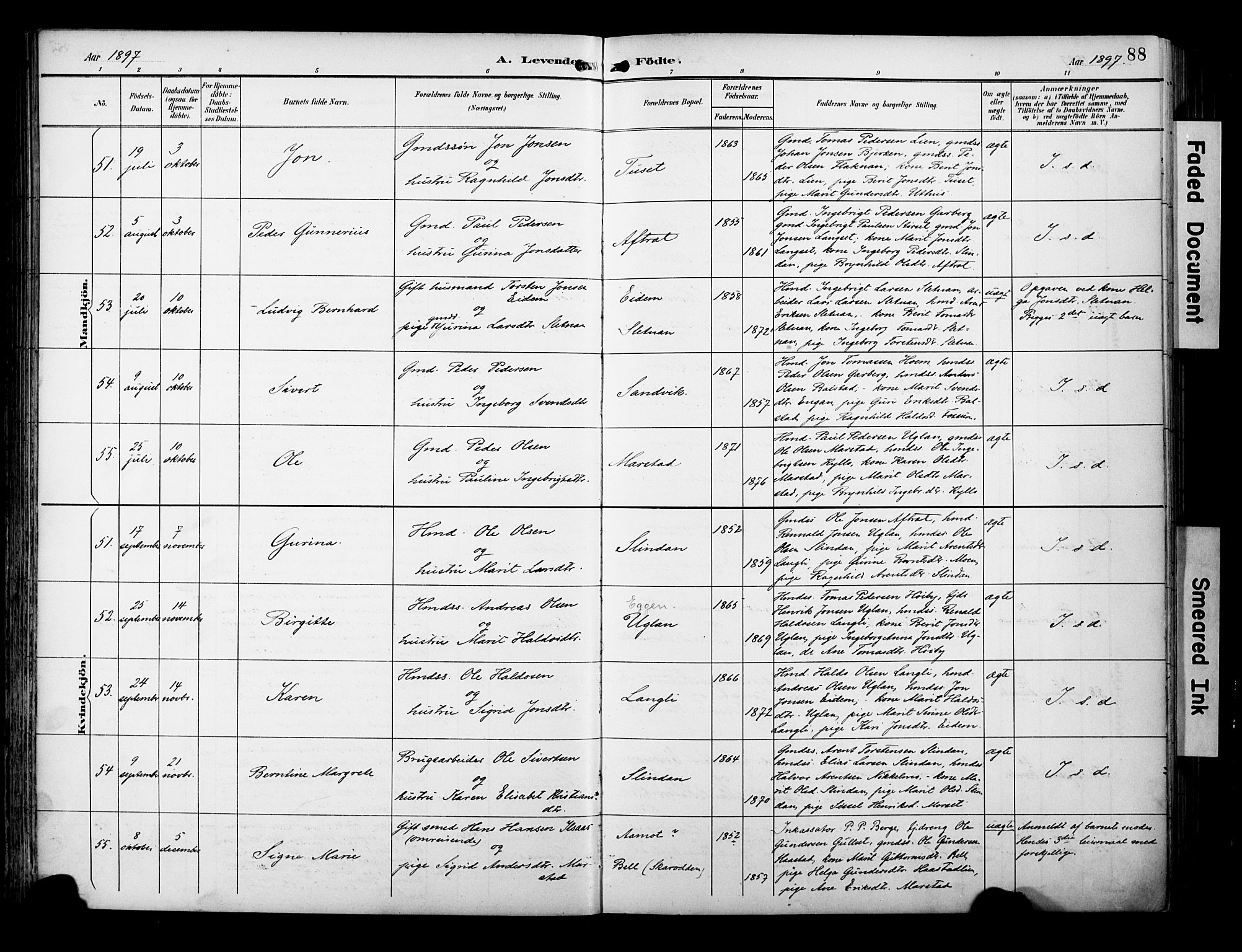 Ministerialprotokoller, klokkerbøker og fødselsregistre - Sør-Trøndelag, AV/SAT-A-1456/695/L1149: Ministerialbok nr. 695A09, 1891-1902, s. 88