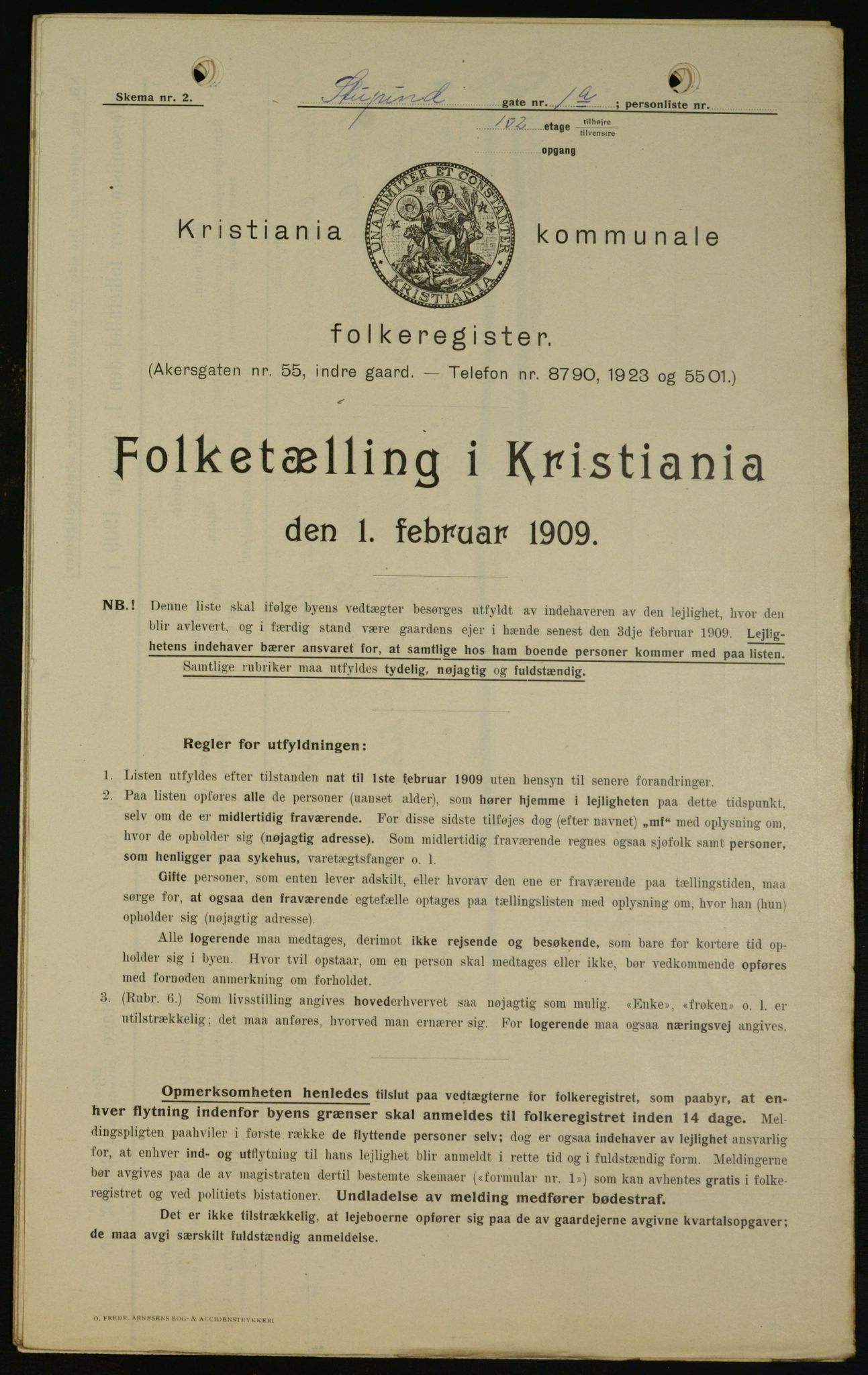 OBA, Kommunal folketelling 1.2.1909 for Kristiania kjøpstad, 1909, s. 94557