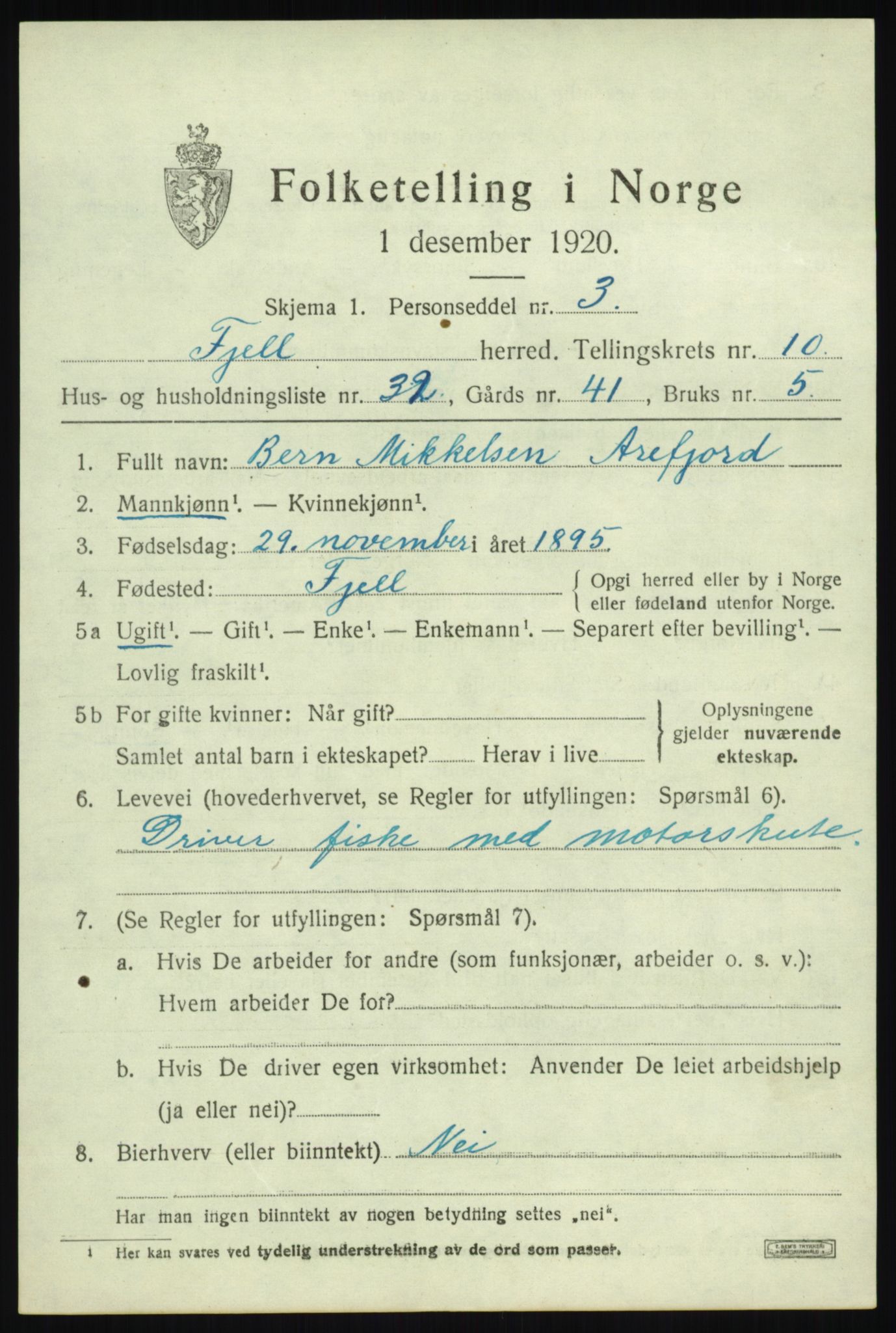 SAB, Folketelling 1920 for 1246 Fjell herred, 1920, s. 9504