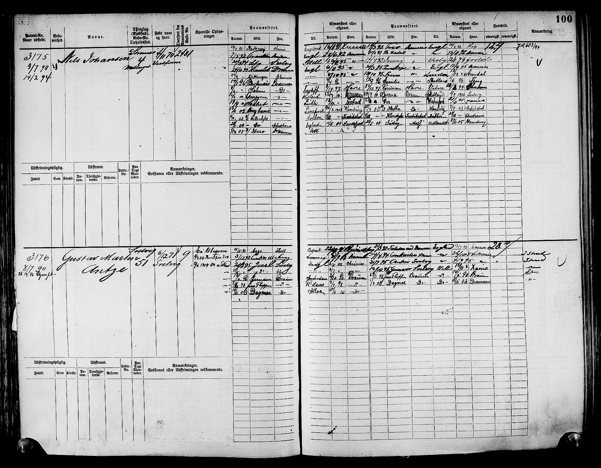 Drammen innrulleringsdistrikt, AV/SAKO-A-781/F/Fc/L0004: Hovedrulle, 1885, s. 105