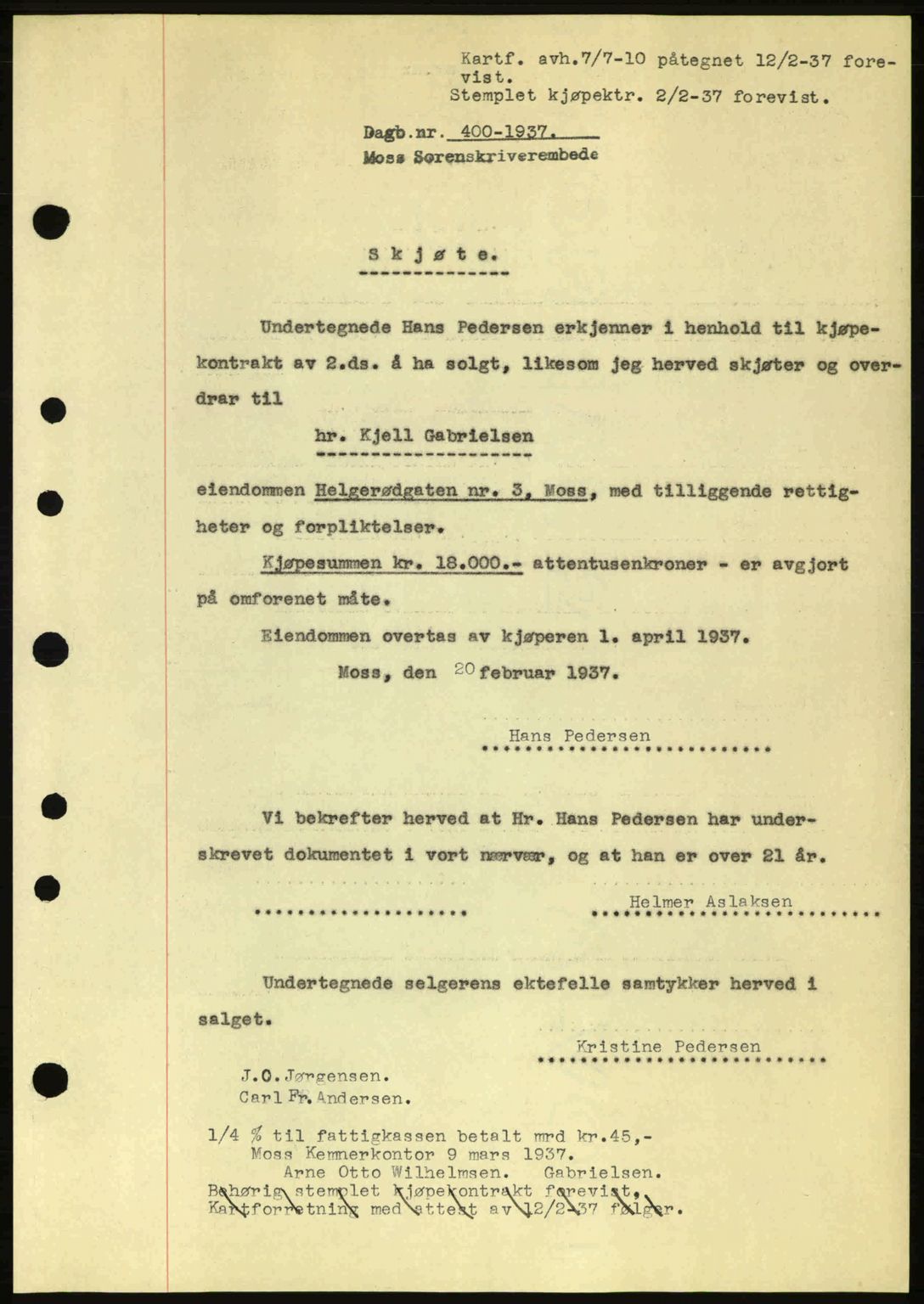 Moss sorenskriveri, SAO/A-10168: Pantebok nr. A2, 1936-1937, Dagboknr: 400/1936