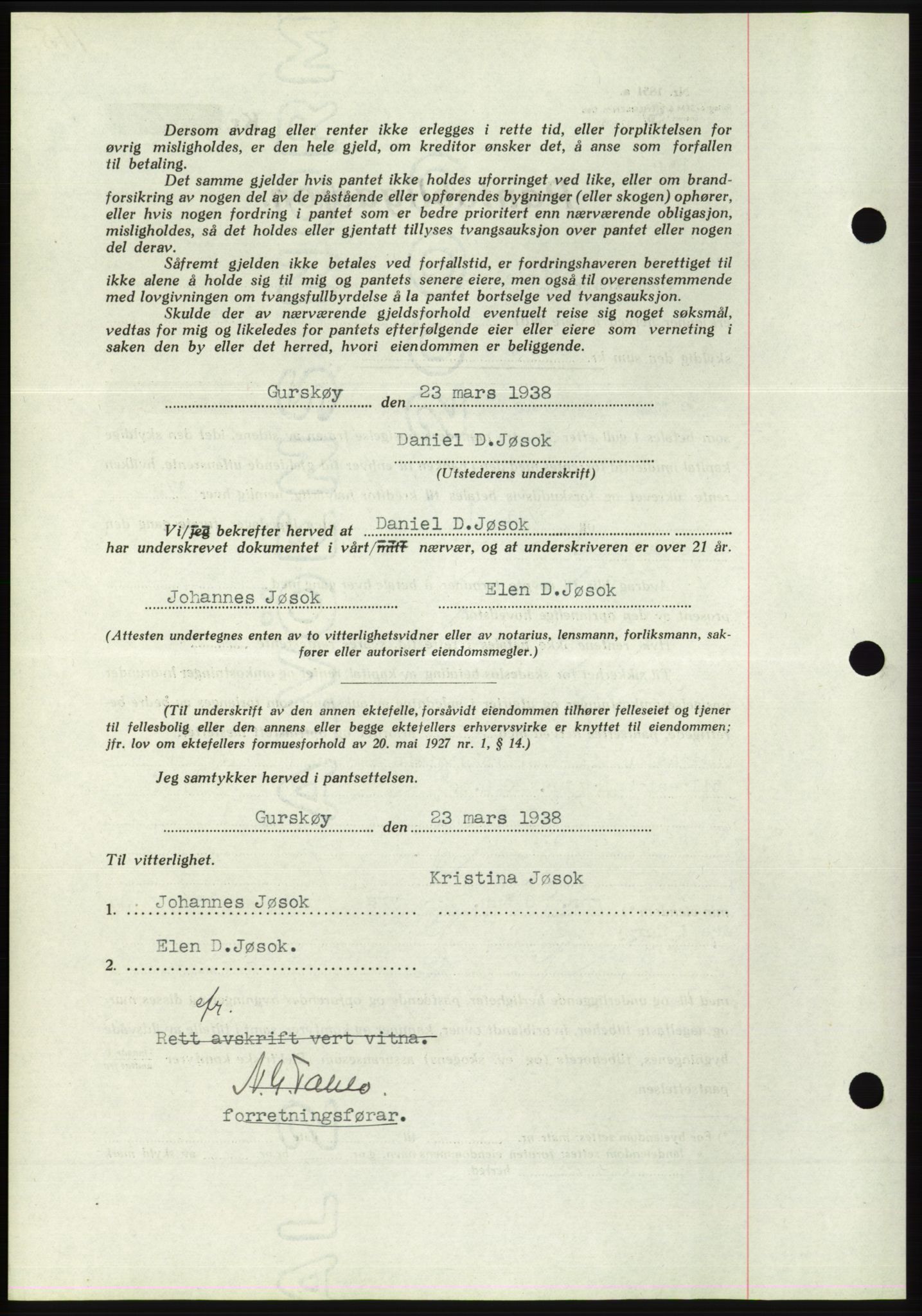 Søre Sunnmøre sorenskriveri, AV/SAT-A-4122/1/2/2C/L0065: Pantebok nr. 59, 1938-1938, Dagboknr: 420/1938