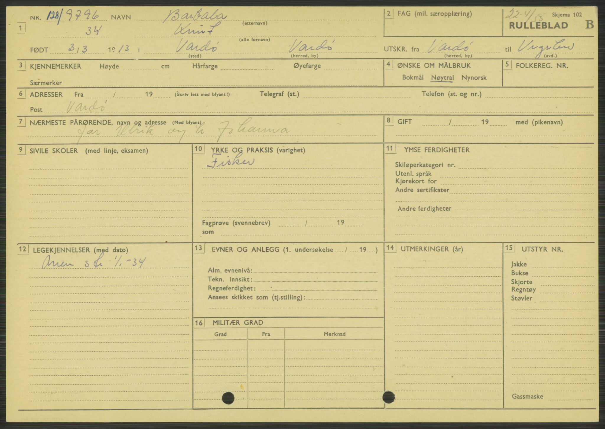 Forsvaret, Varanger bataljon, AV/RA-RAFA-2258/1/D/L0444: Rulleblad for menige født 1913-1914, 1913-1914, s. 24