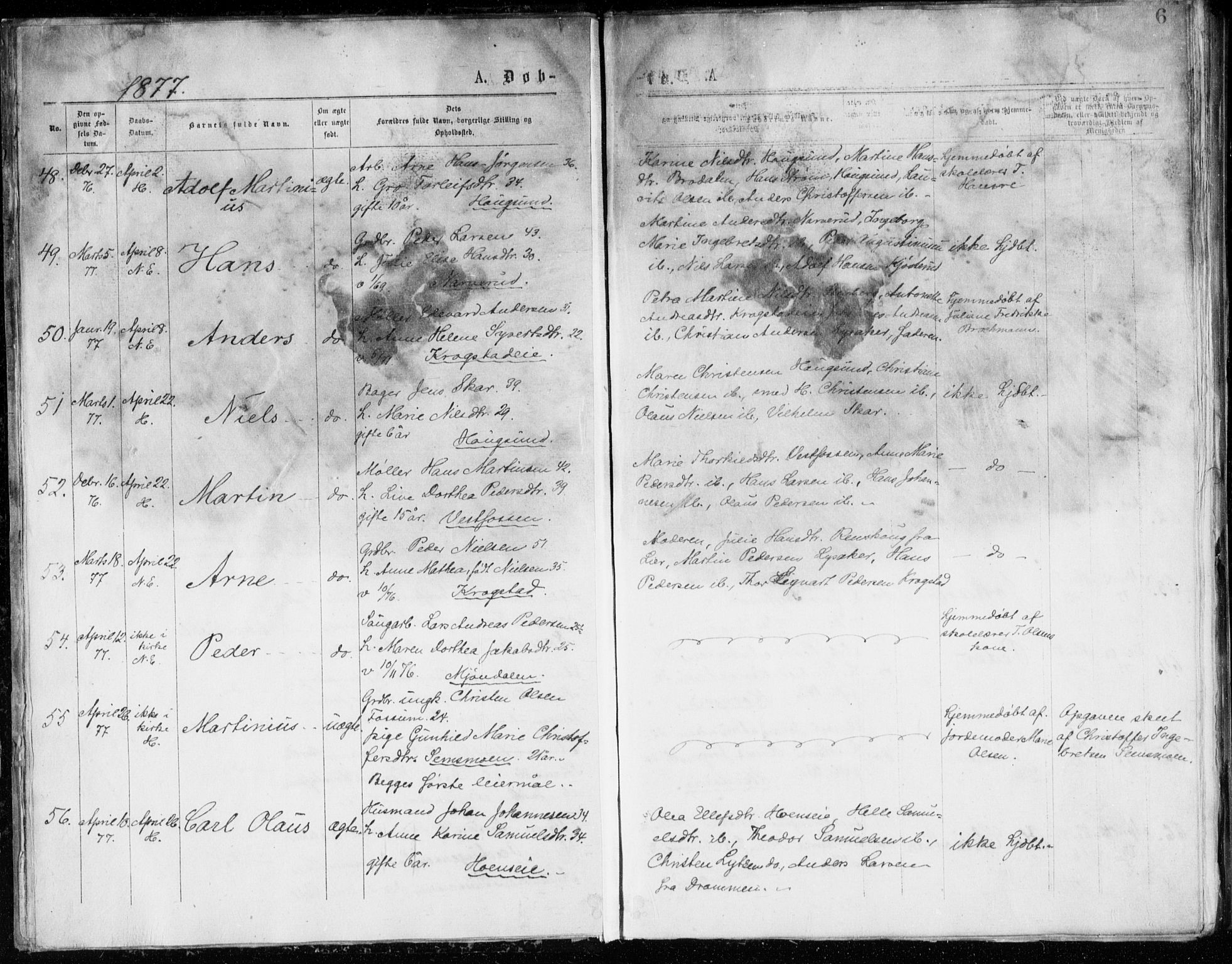 Eiker kirkebøker, AV/SAKO-A-4/G/Ga/L0004: Klokkerbok nr. I 4, 1877-1877, s. 6