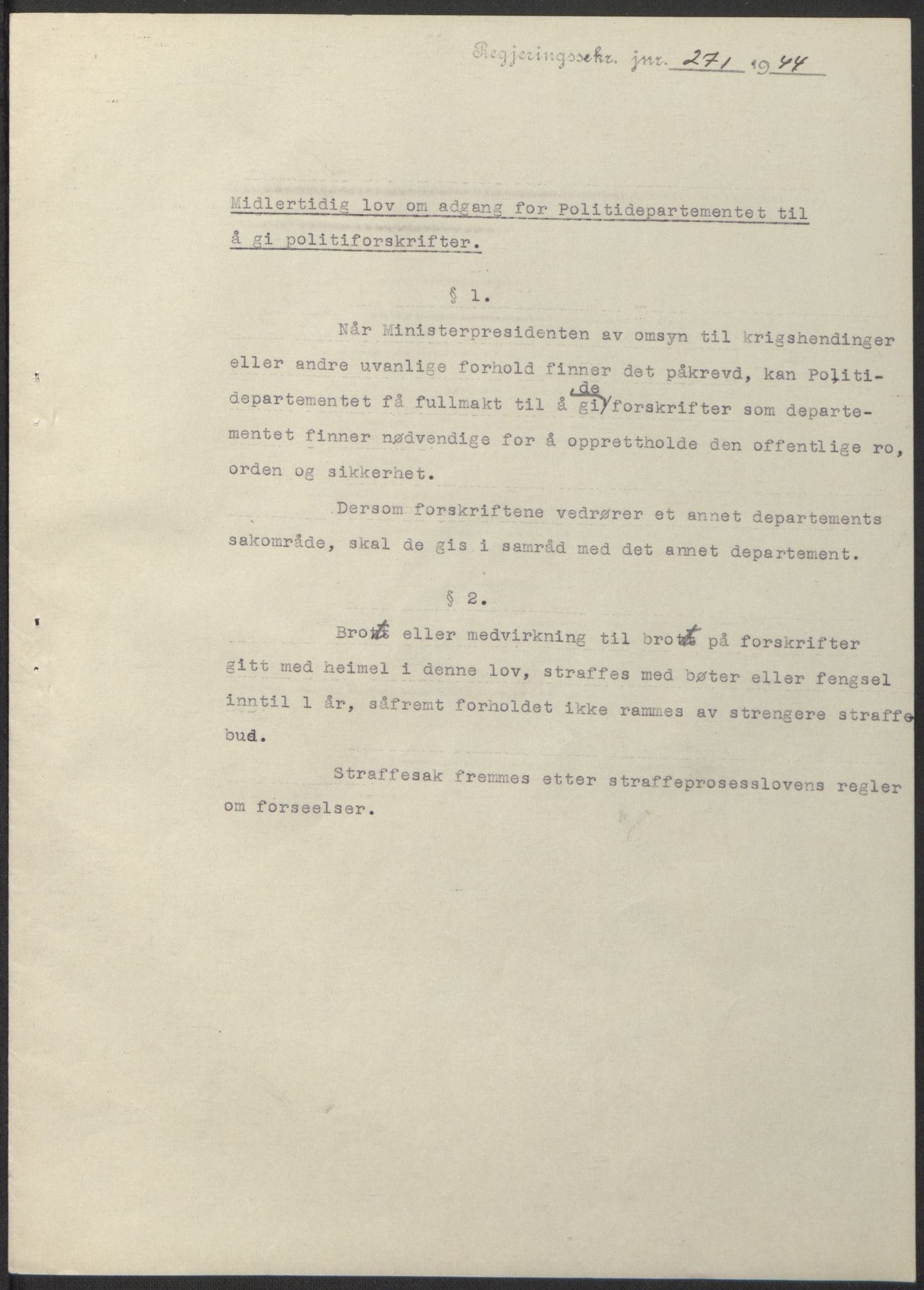 NS-administrasjonen 1940-1945 (Statsrådsekretariatet, de kommisariske statsråder mm), RA/S-4279/D/Db/L0100: Lover, 1944, s. 523