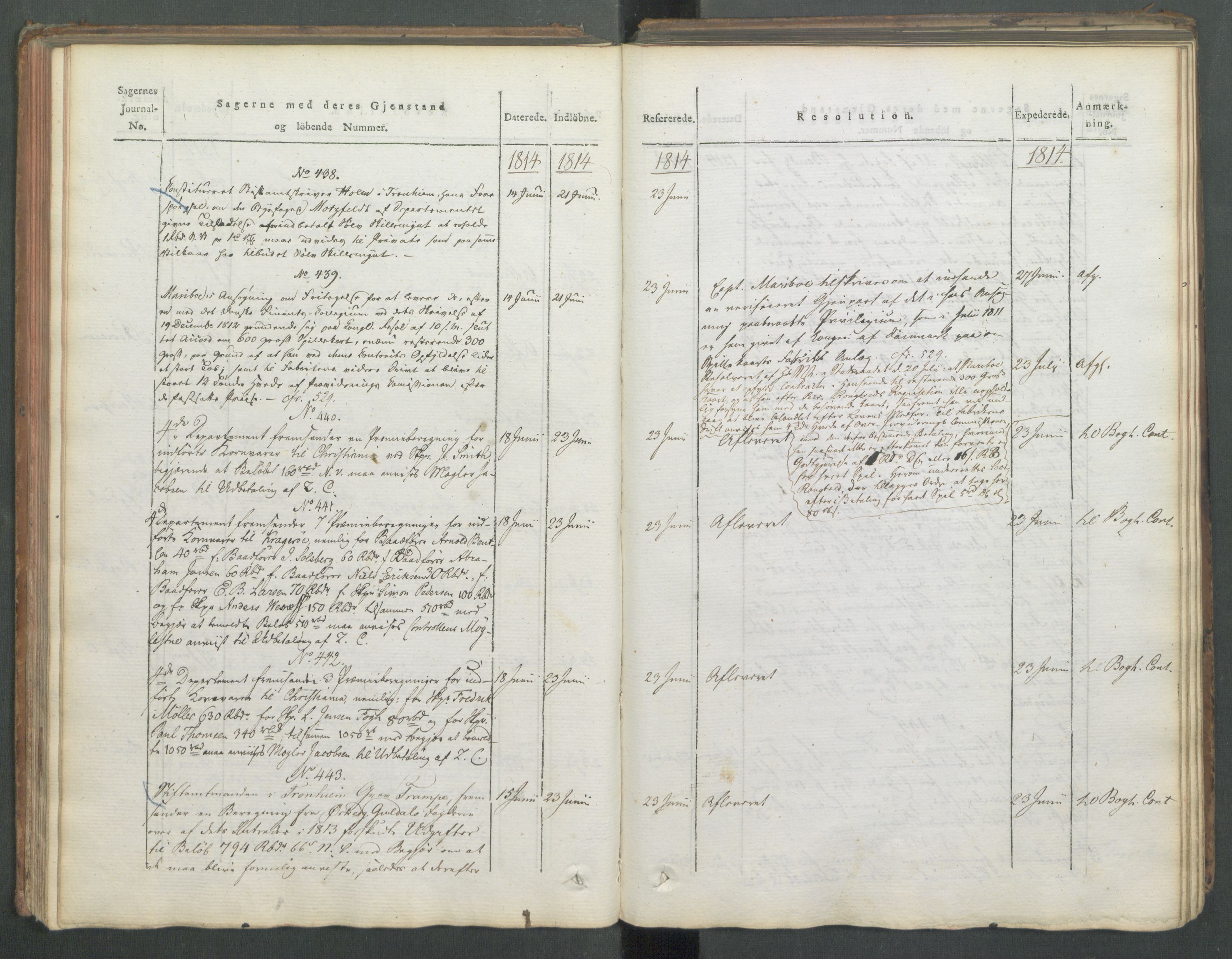 Departementene i 1814, AV/RA-S-3899/Fa/L0008: 1. byrå - Journal B, 1814, s. 95