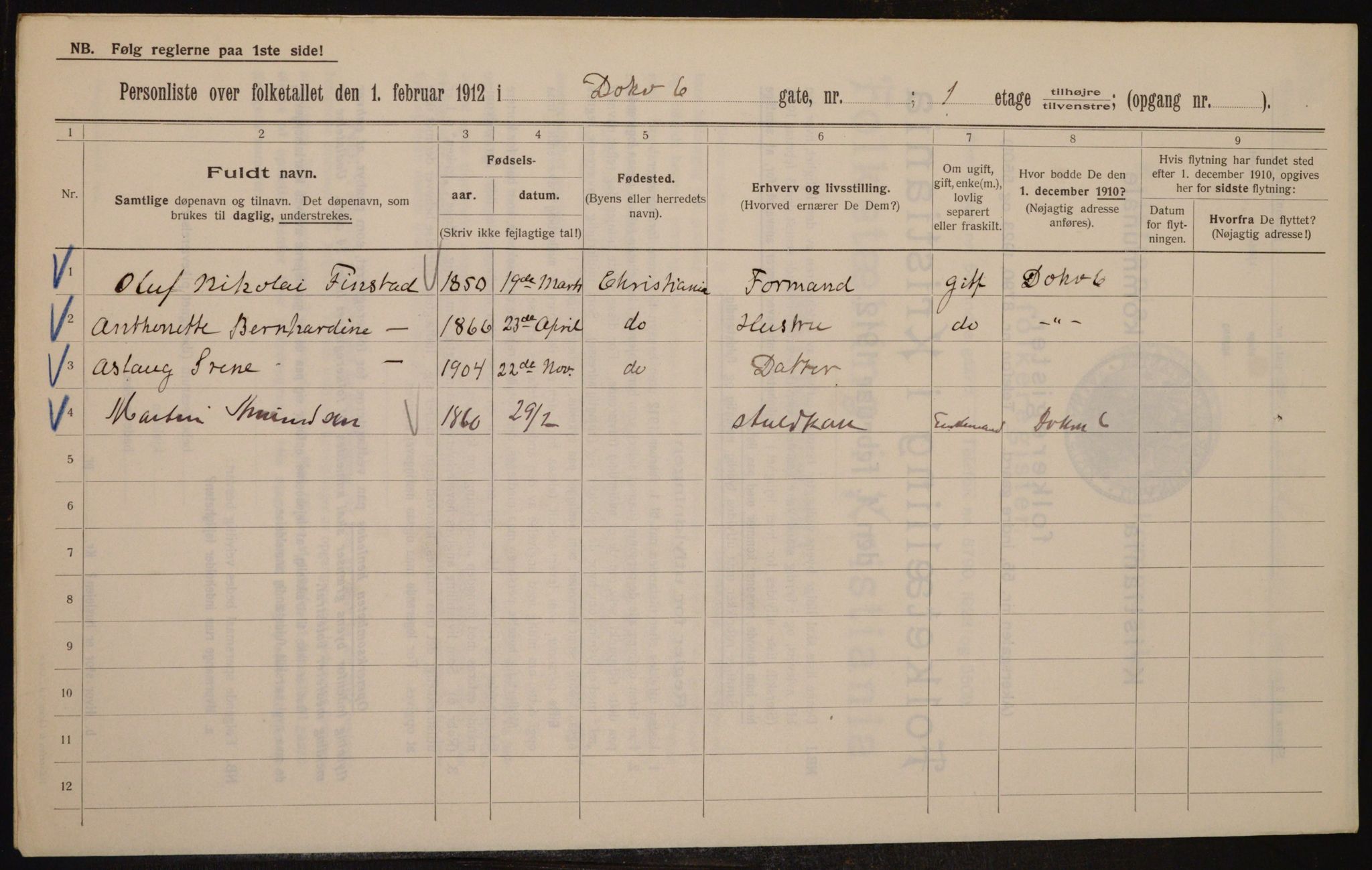 OBA, Kommunal folketelling 1.2.1912 for Kristiania, 1912, s. 15769