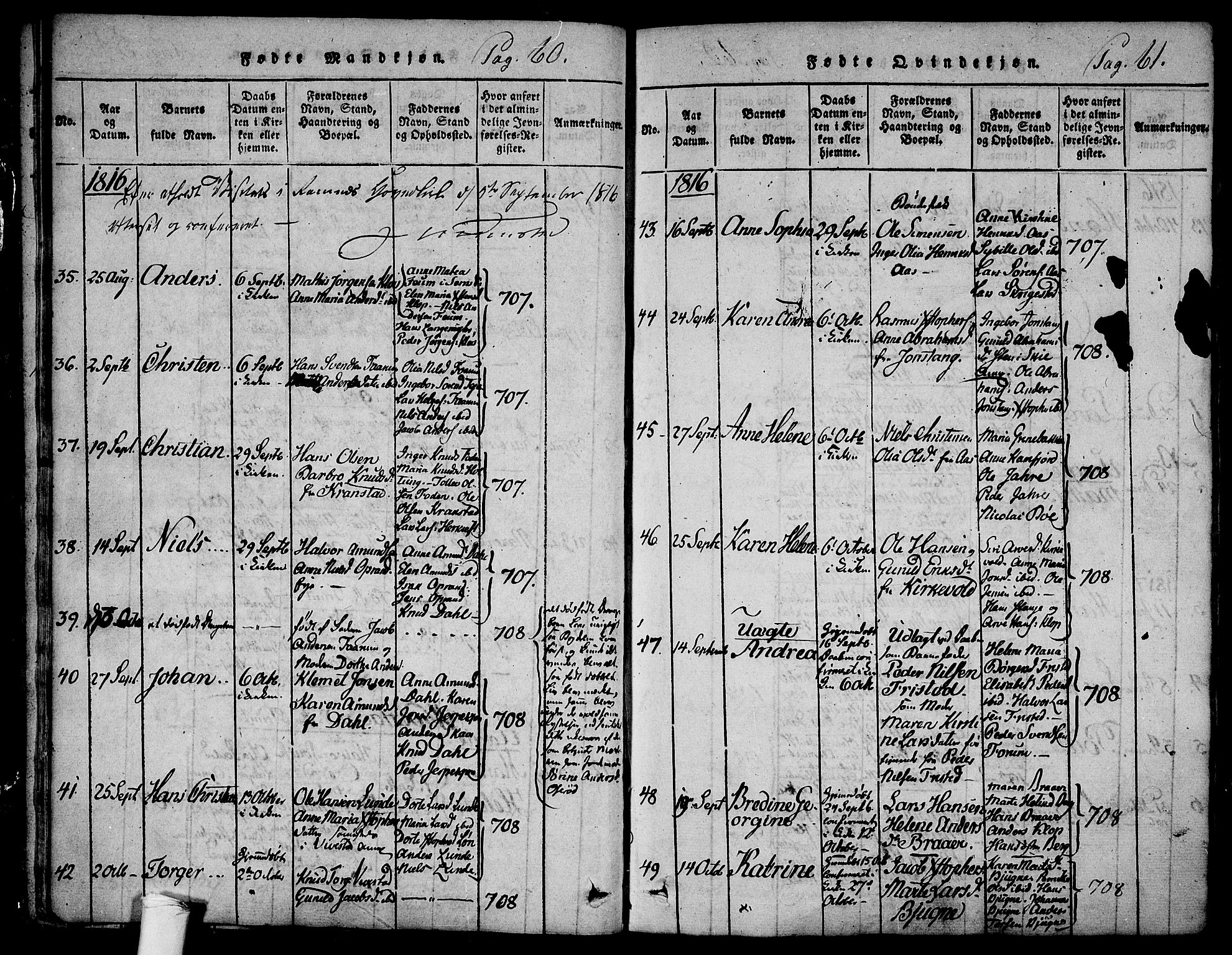 Ramnes kirkebøker, SAKO/A-314/F/Fa/L0004: Ministerialbok nr. I 4, 1813-1840, s. 60-61