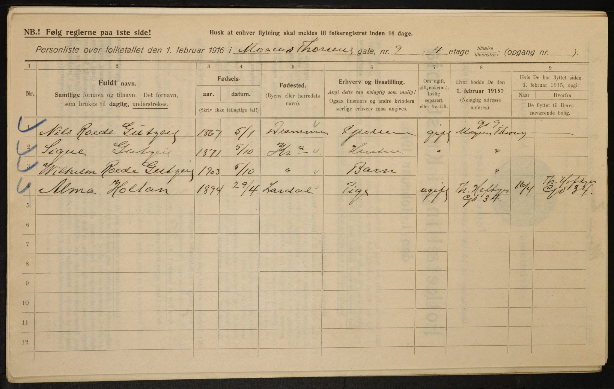 OBA, Kommunal folketelling 1.2.1916 for Kristiania, 1916, s. 67258