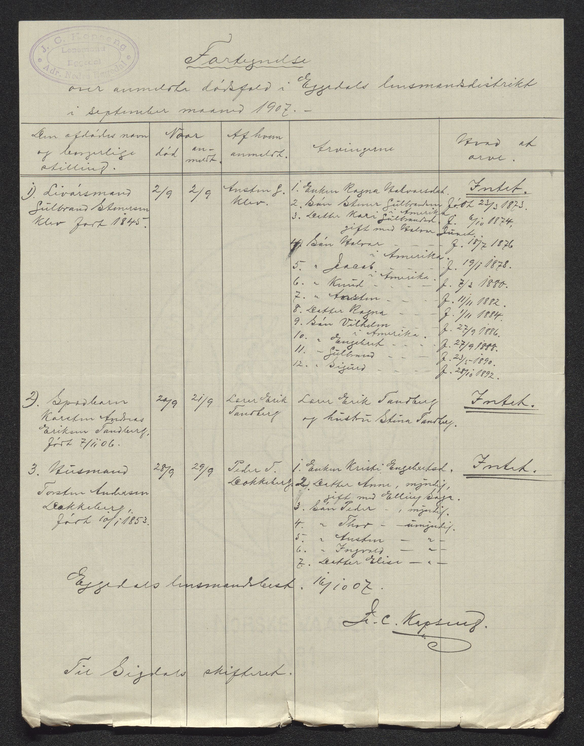 Eiker, Modum og Sigdal sorenskriveri, AV/SAKO-A-123/H/Ha/Hab/L0032: Dødsfallsmeldinger, 1907-1908, s. 372