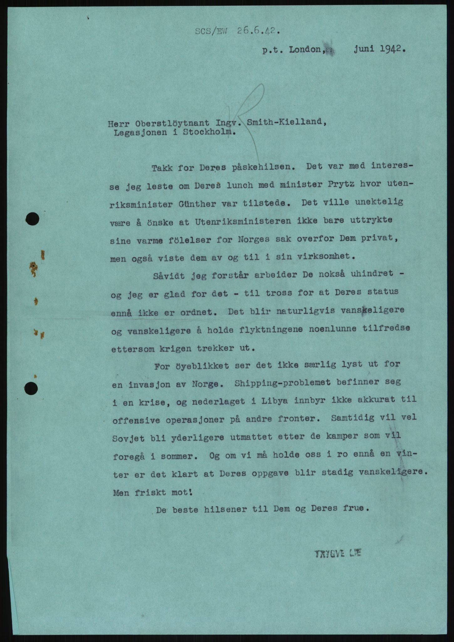Lie, Trygve, RA/PA-1407/D/L0003: Blandet korrespondanse., 1940-1948, s. 747