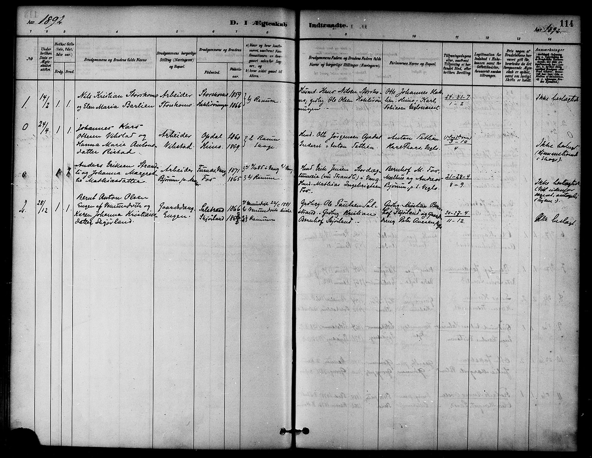 Ministerialprotokoller, klokkerbøker og fødselsregistre - Nord-Trøndelag, AV/SAT-A-1458/764/L0555: Ministerialbok nr. 764A10, 1881-1896, s. 114