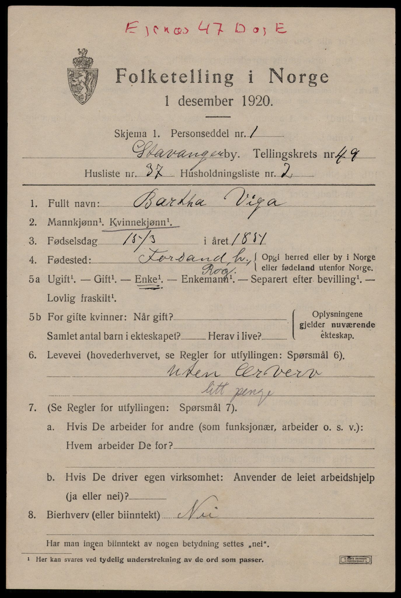SAST, Folketelling 1920 for 1103 Stavanger kjøpstad, 1920, s. 119000