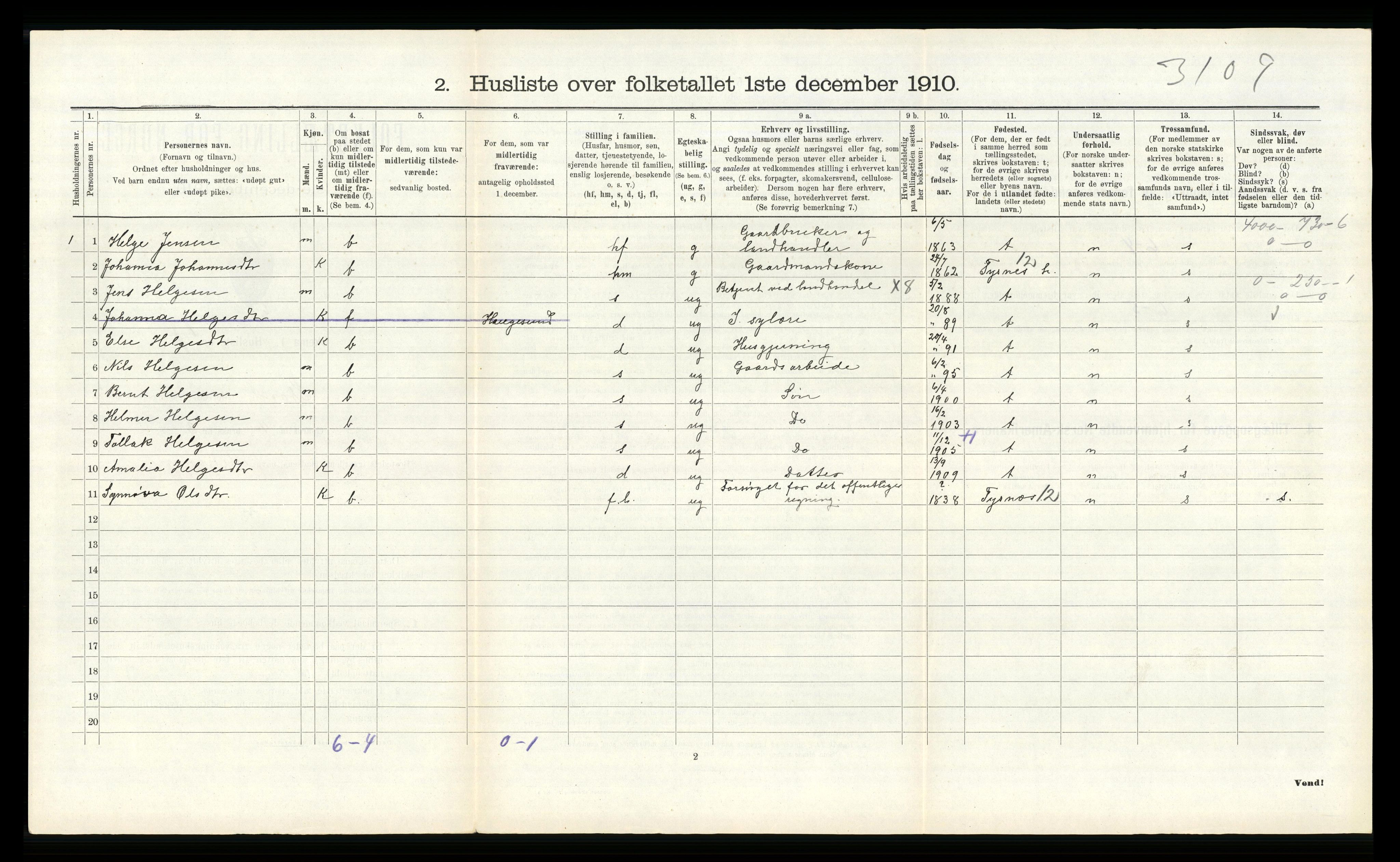 RA, Folketelling 1910 for 1221 Stord herred, 1910, s. 884