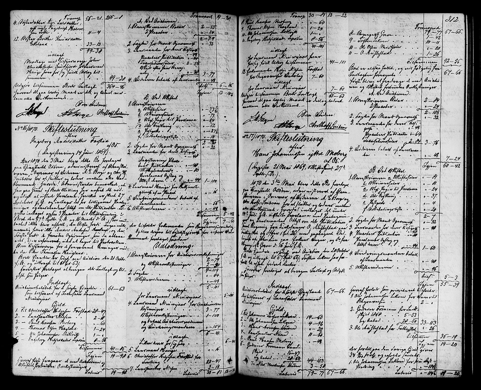 Midhordland sorenskriveri, AV/SAB-A-3001/1/H/Hd/L0004: Skifteutlodningsprotokoll, 1863-1878, s. 311b-312a