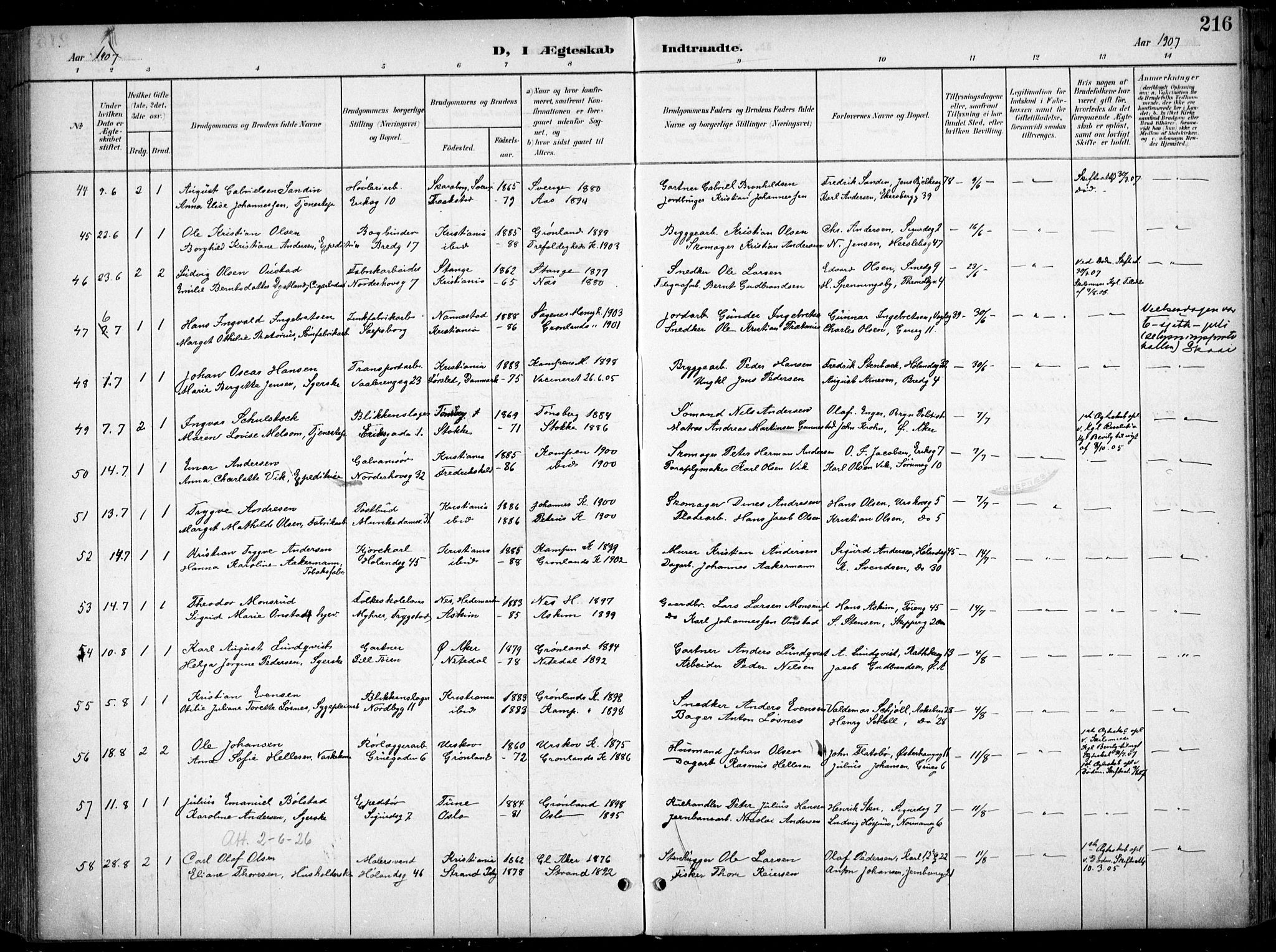 Kampen prestekontor Kirkebøker, AV/SAO-A-10853/F/Fa/L0009: Ministerialbok nr. I 9, 1899-1911, s. 216