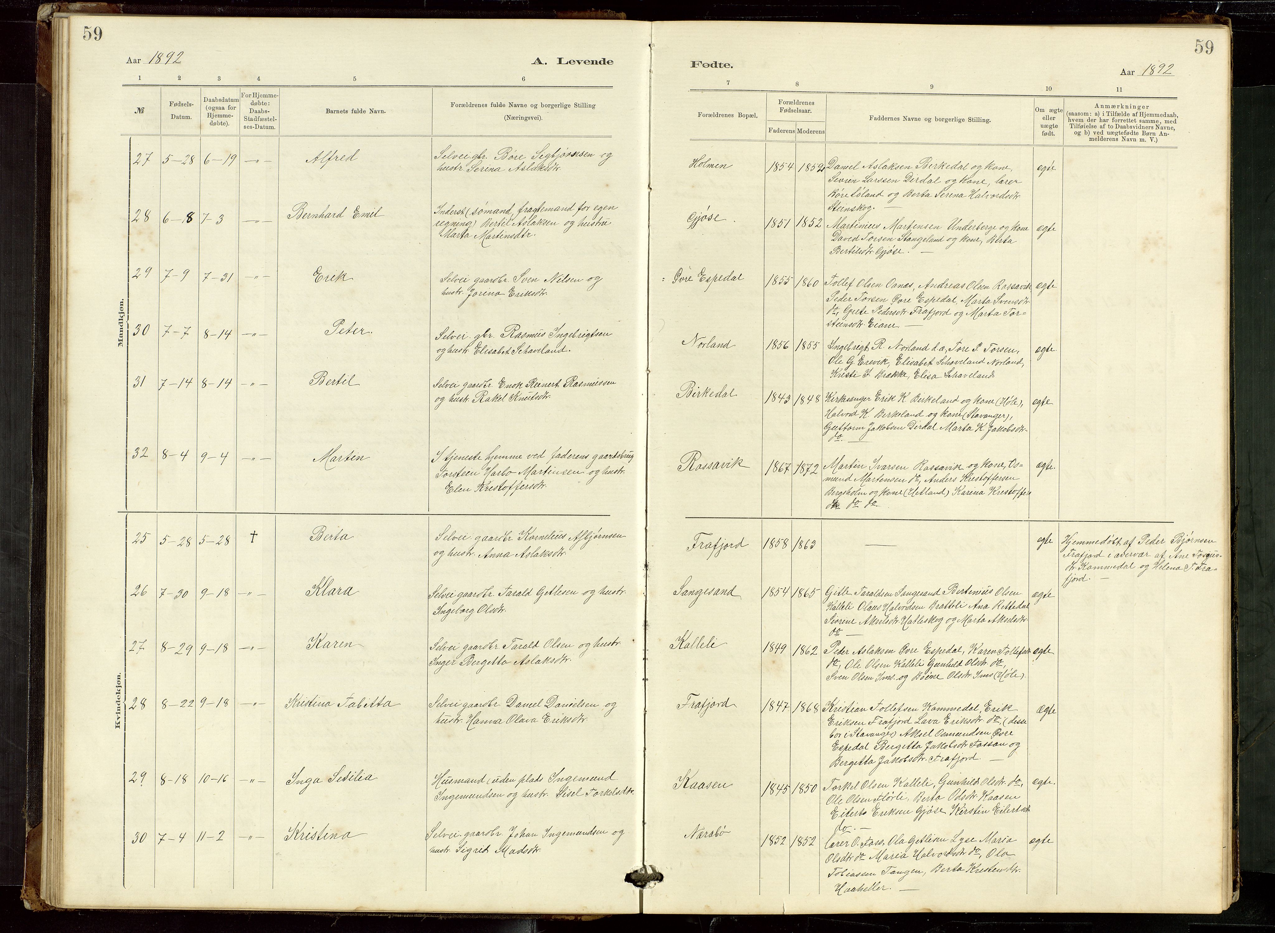 Høgsfjord sokneprestkontor, AV/SAST-A-101624/H/Ha/Hab/L0009: Klokkerbok nr. B 9, 1883-1920, s. 59