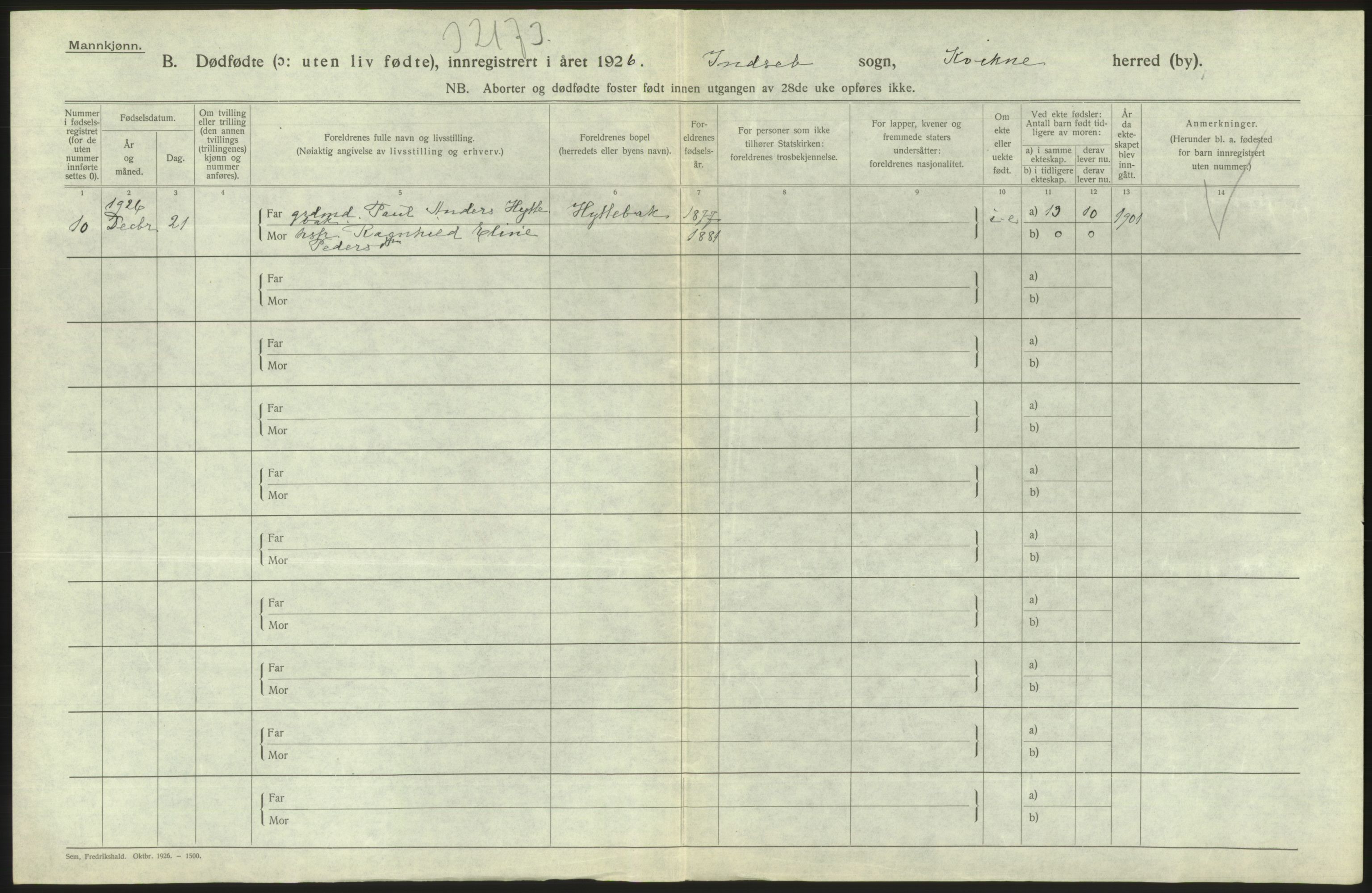 Statistisk sentralbyrå, Sosiodemografiske emner, Befolkning, AV/RA-S-2228/D/Df/Dfc/Dfcf/L0012: Hedmark fylke: Gifte, døde, dødfødte. Bygder og byer., 1926, s. 290