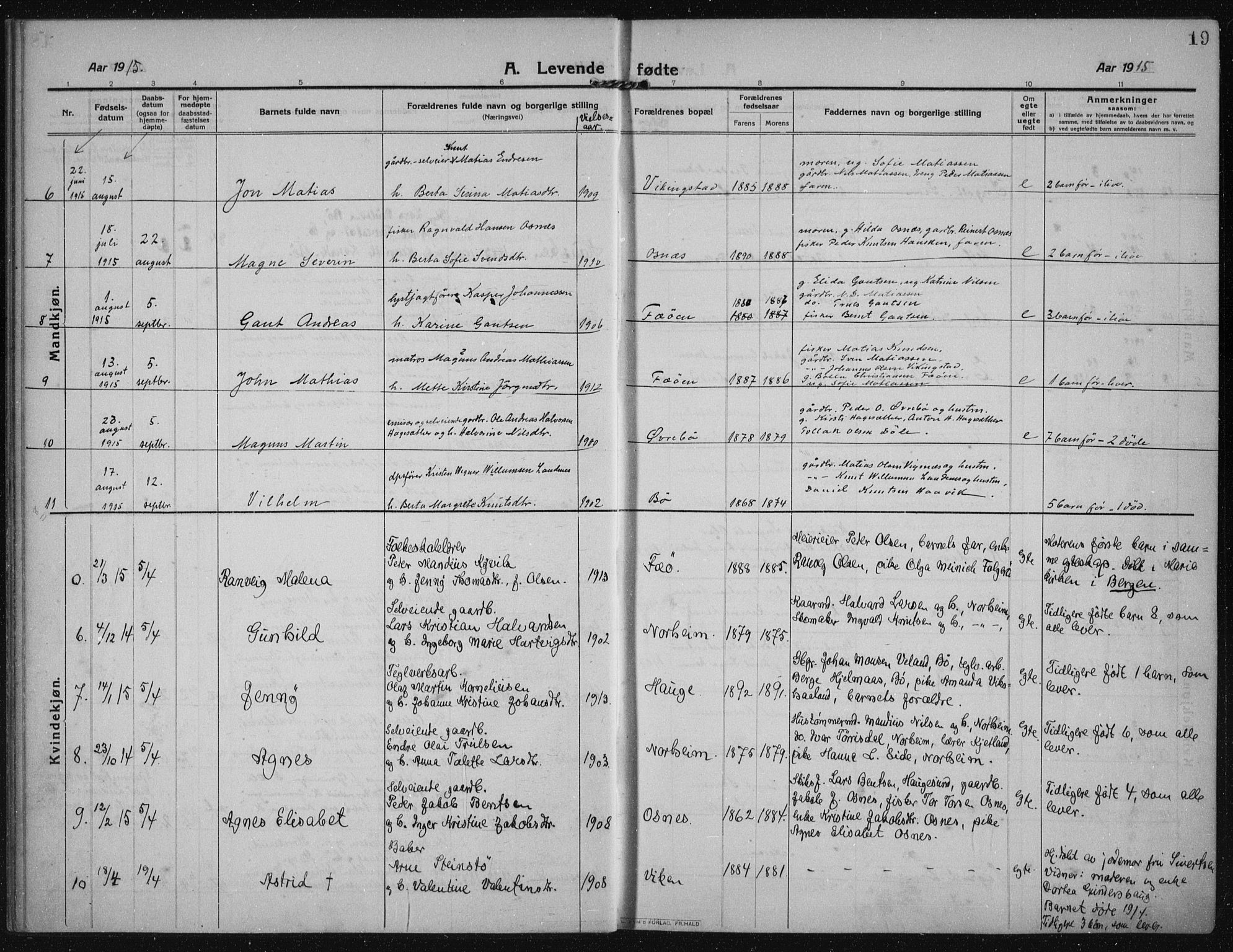 Torvastad sokneprestkontor, AV/SAST-A -101857/H/Ha/Haa/L0019: Ministerialbok nr. A 18, 1912-1920, s. 19