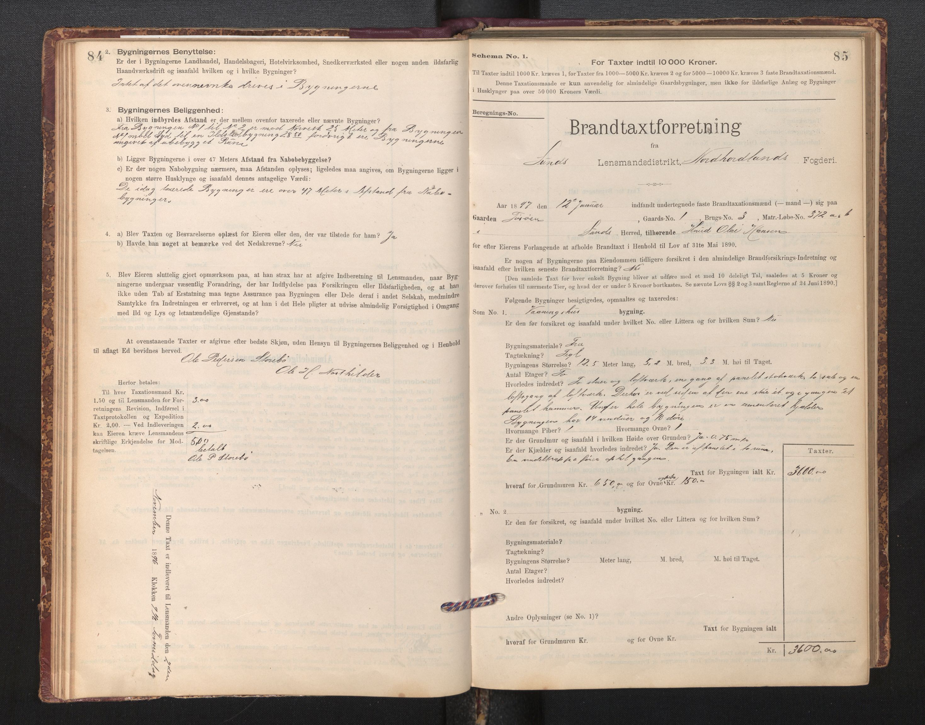 Lensmannen i Sund og Austevoll, AV/SAB-A-35201/0012/L0003: Branntakstprotokoll, skjematakst, 1894-1917, s. 84-85