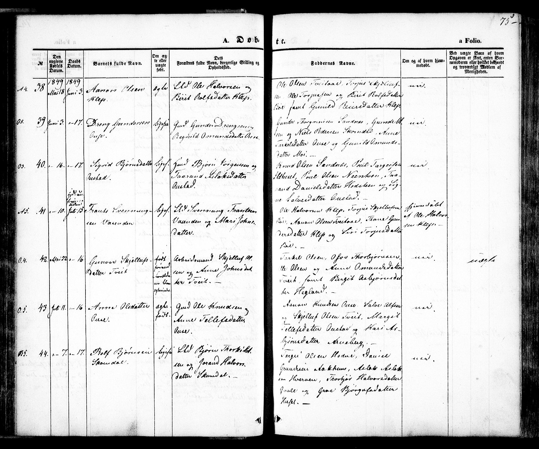 Bygland sokneprestkontor, AV/SAK-1111-0006/F/Fa/Fab/L0004: Ministerialbok nr. A 4, 1842-1858, s. 75