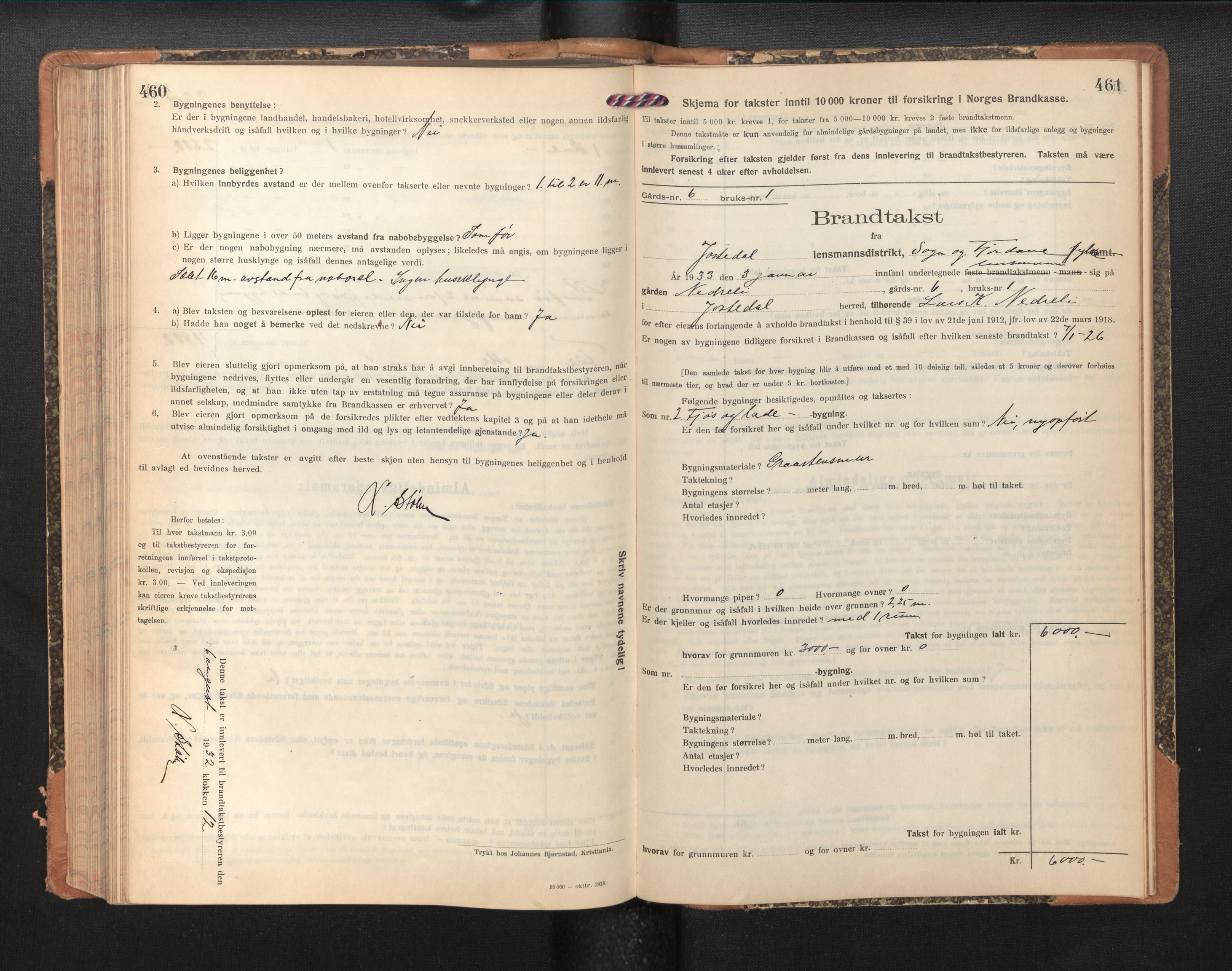Lensmannen i Jostedal, SAB/A-28601/0012/L0005: Branntakstprotokoll, skjematakst, 1921-1935, s. 460-461