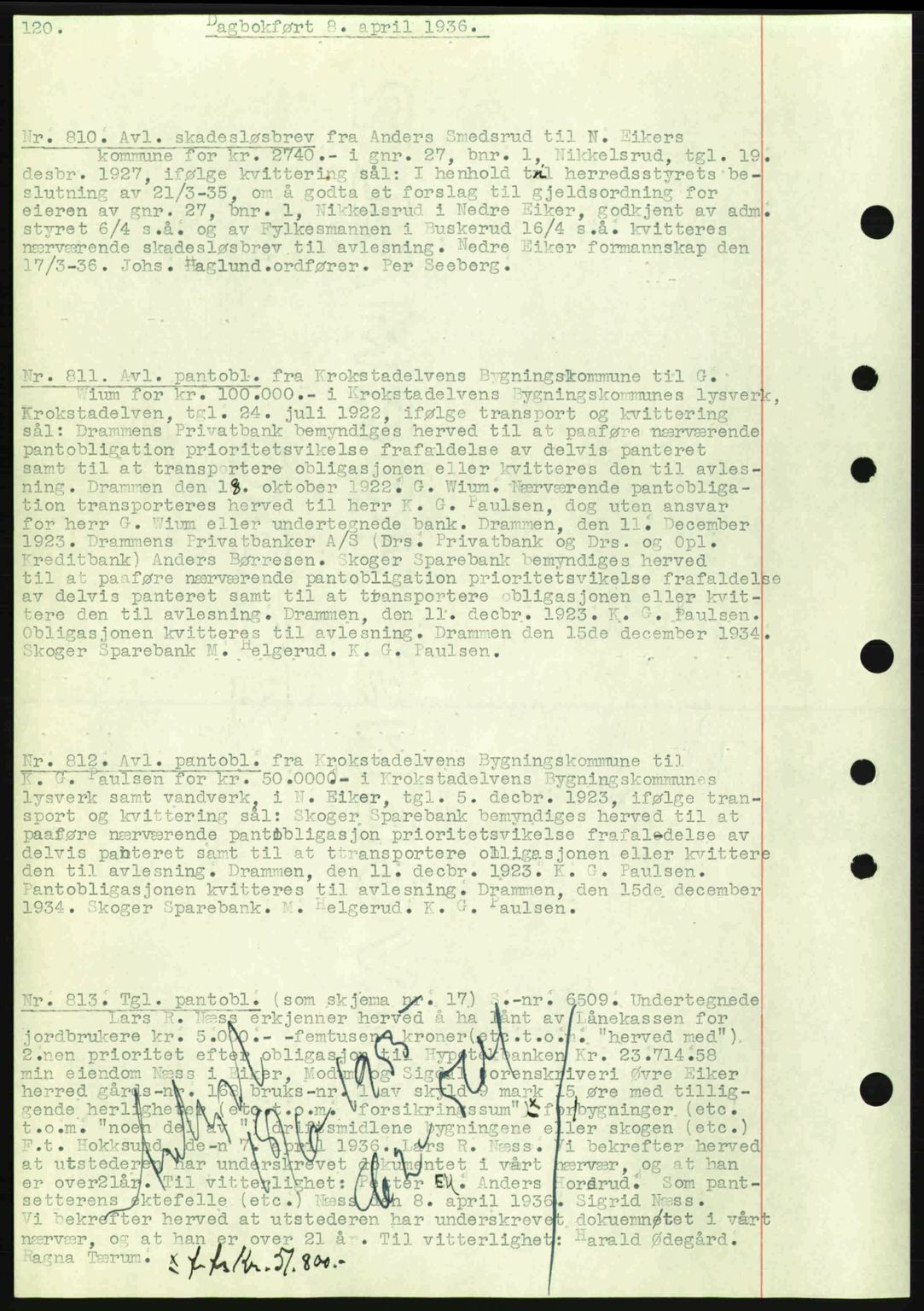 Eiker, Modum og Sigdal sorenskriveri, SAKO/A-123/G/Ga/Gab/L0032: Pantebok nr. A2, 1936-1936, Dagboknr: 810/1936