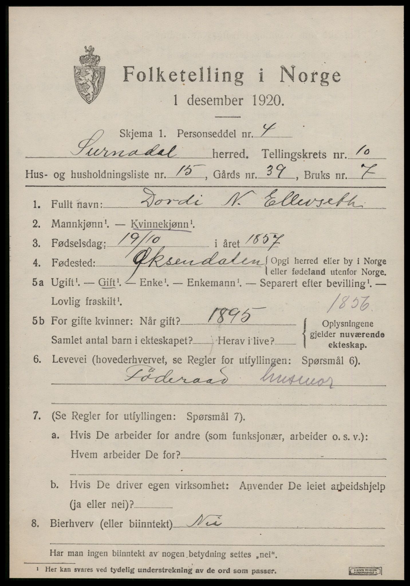SAT, Folketelling 1920 for 1566 Surnadal herred, 1920, s. 6867