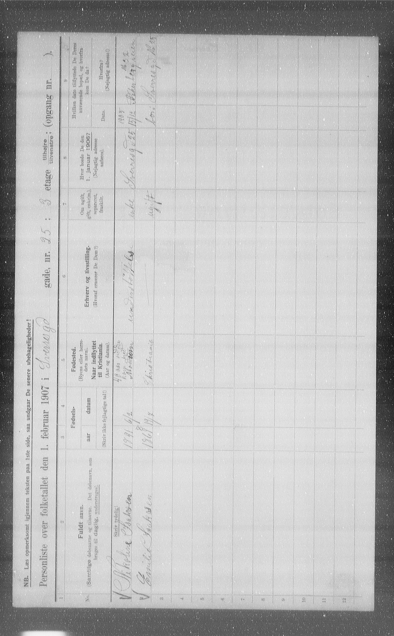 OBA, Kommunal folketelling 1.2.1907 for Kristiania kjøpstad, 1907, s. 53983