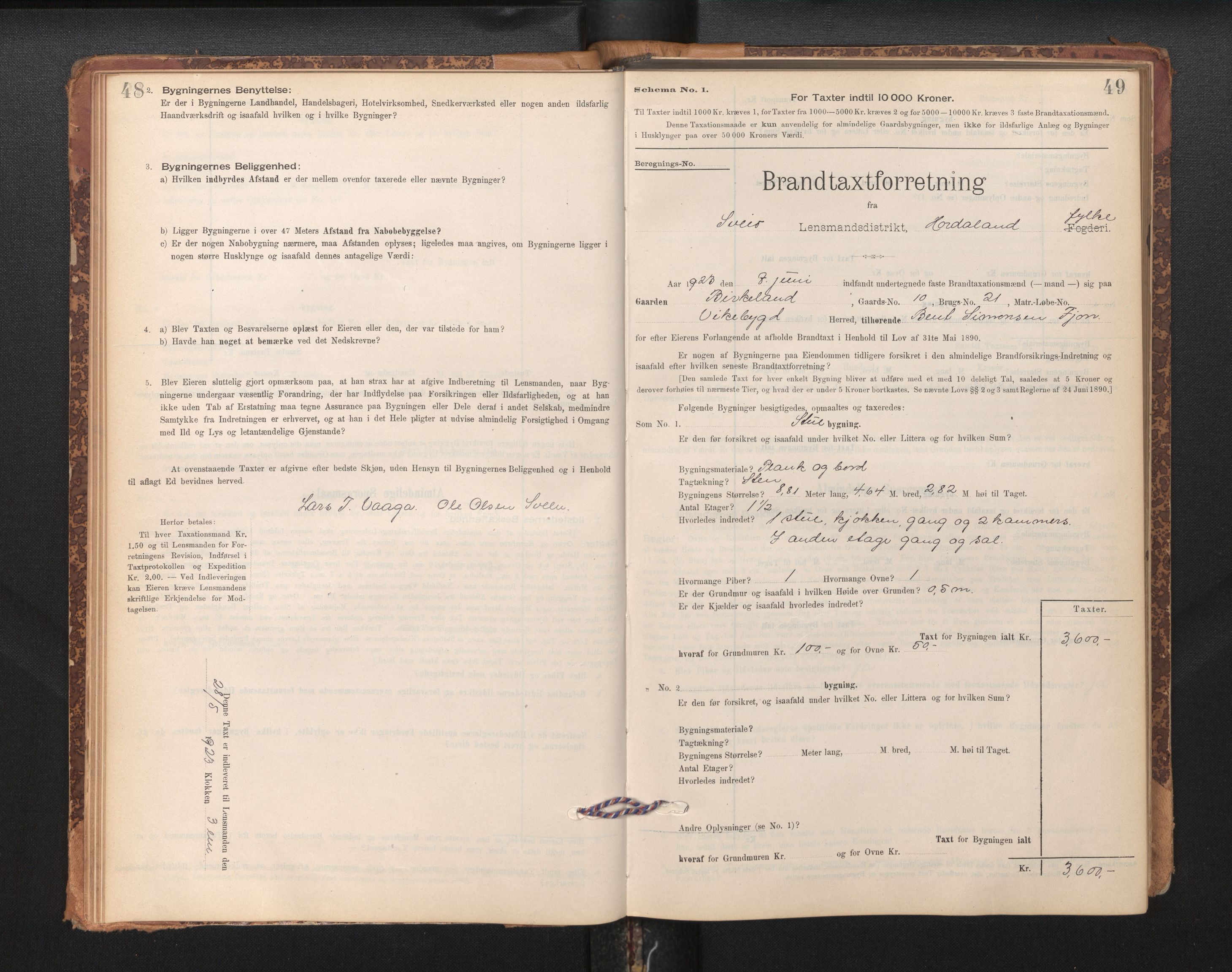 Lensmannen i Sveio, AV/SAB-A-35301/0012/L0008: Branntakstprotokoll, skjematakst, 1912-1939, s. 48-49