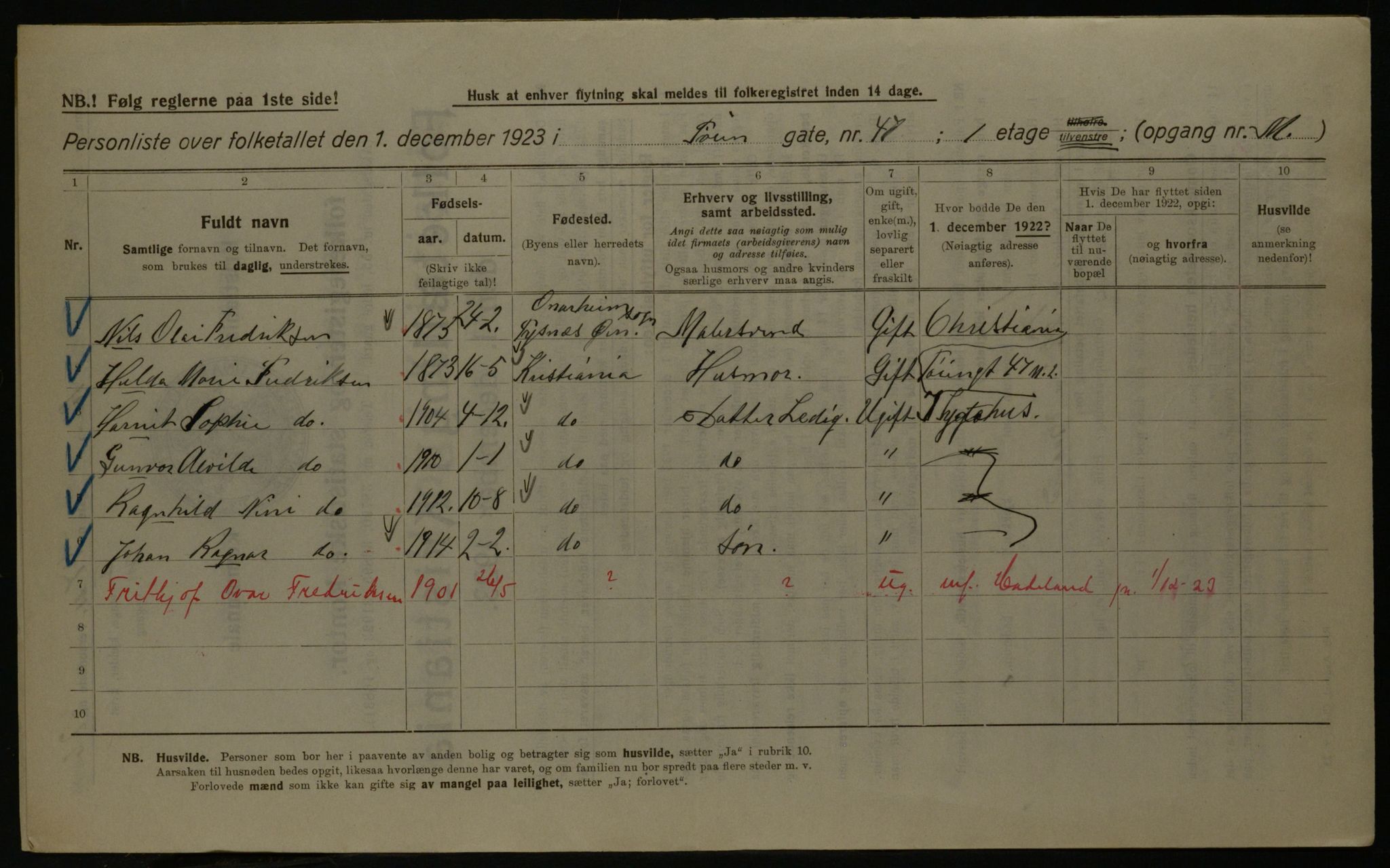 OBA, Kommunal folketelling 1.12.1923 for Kristiania, 1923, s. 130985