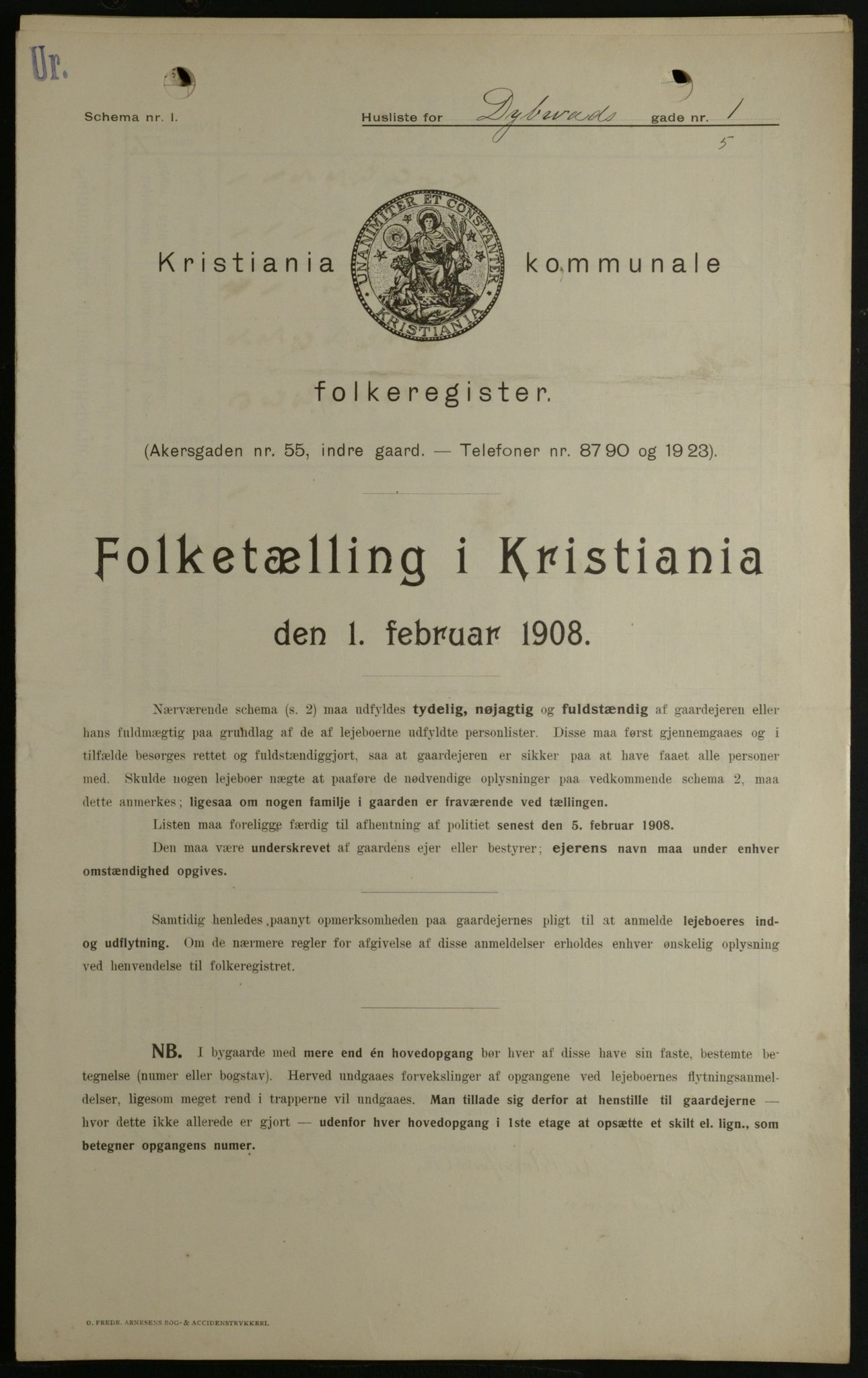OBA, Kommunal folketelling 1.2.1908 for Kristiania kjøpstad, 1908, s. 16192