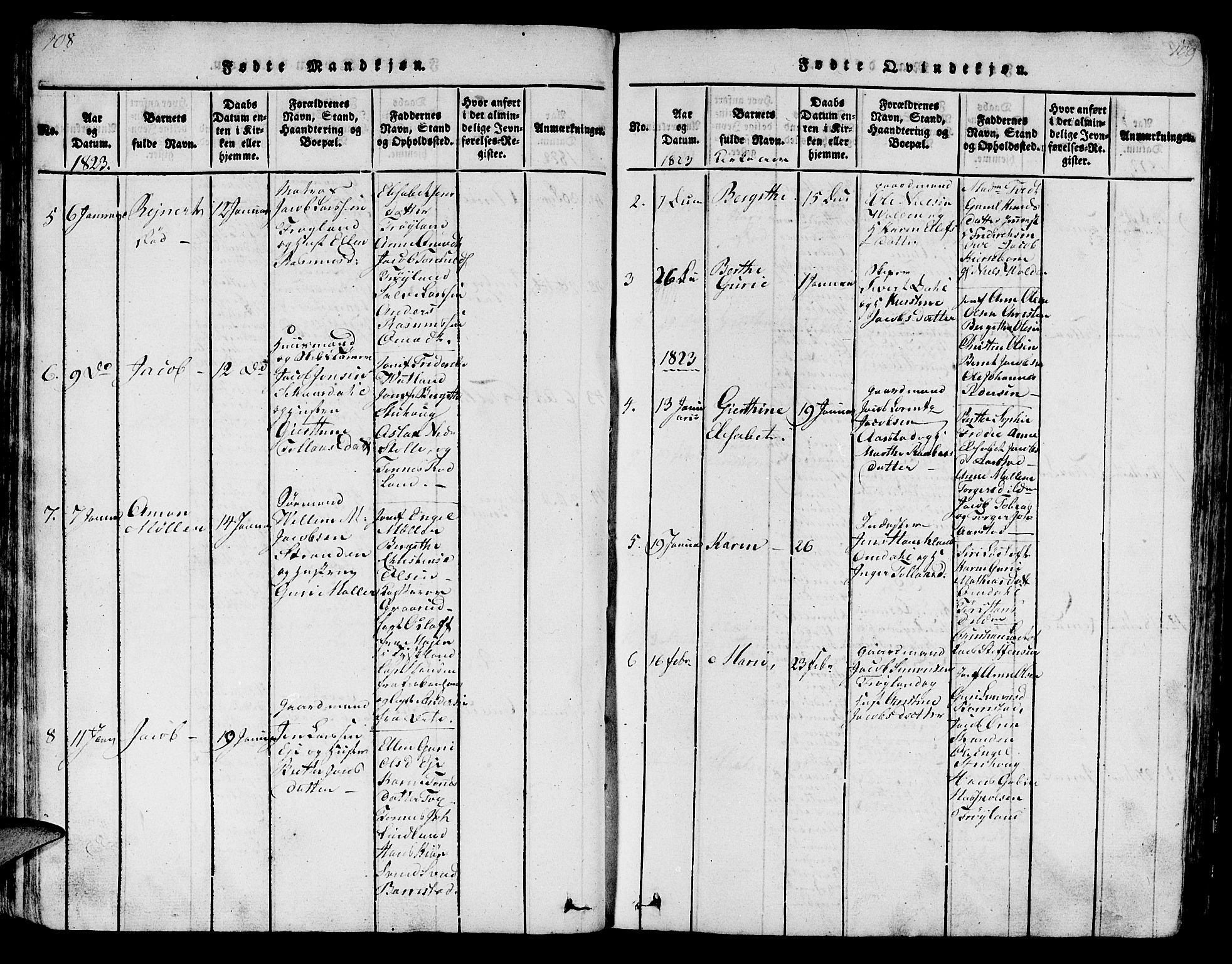 Sokndal sokneprestkontor, AV/SAST-A-101808: Klokkerbok nr. B 1, 1815-1848, s. 108-109