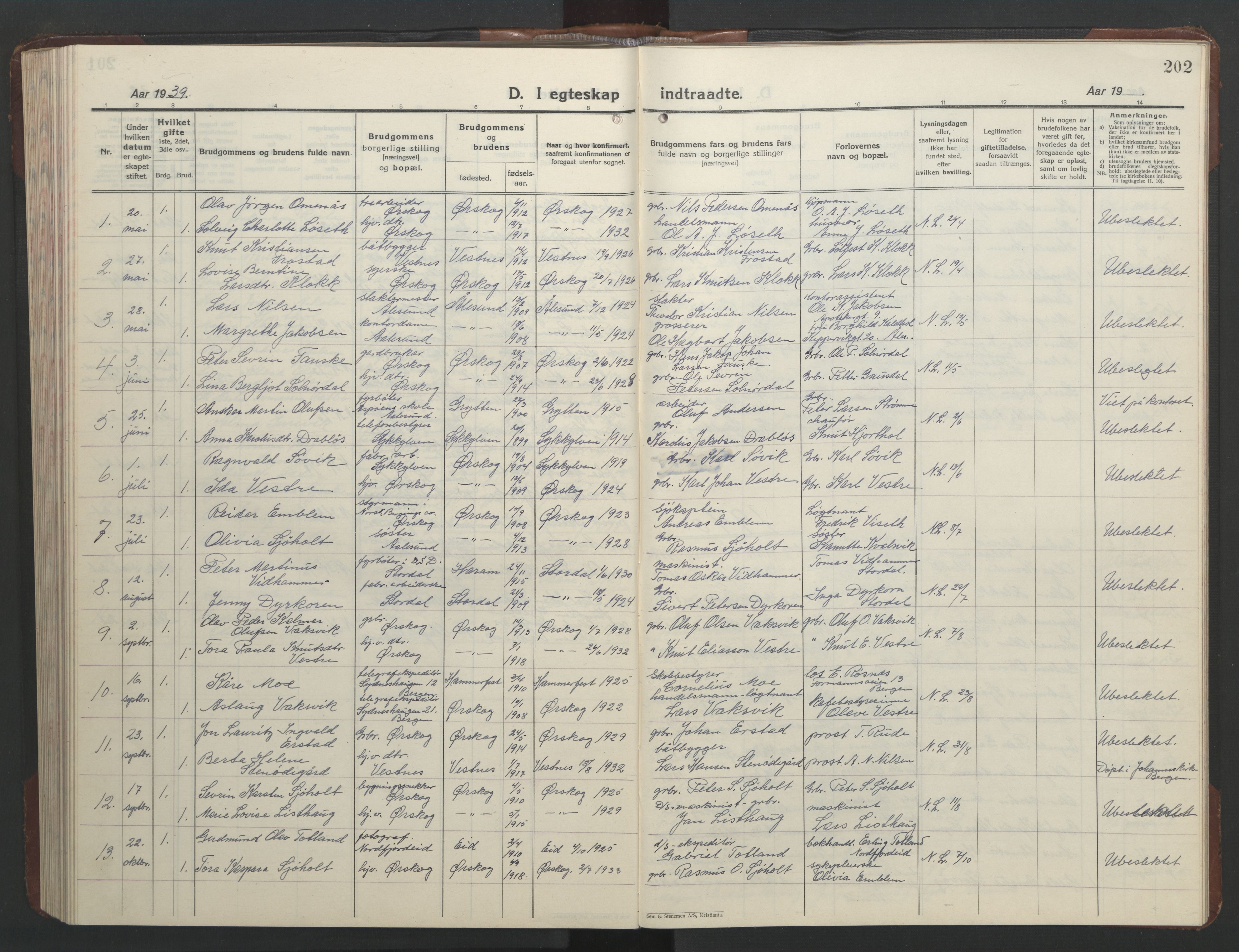 Ministerialprotokoller, klokkerbøker og fødselsregistre - Møre og Romsdal, AV/SAT-A-1454/522/L0329: Klokkerbok nr. 522C08, 1926-1951, s. 202