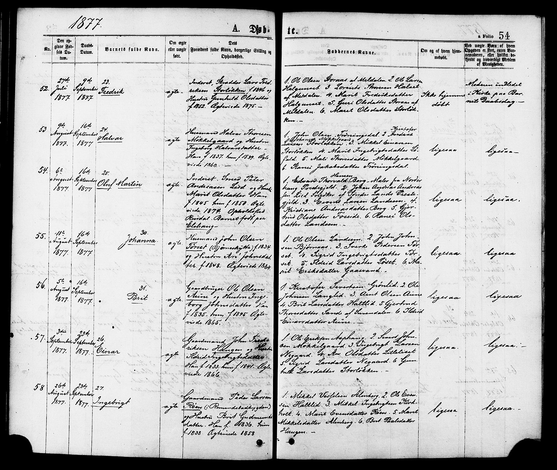 Ministerialprotokoller, klokkerbøker og fødselsregistre - Møre og Romsdal, AV/SAT-A-1454/598/L1068: Ministerialbok nr. 598A02, 1872-1881, s. 54