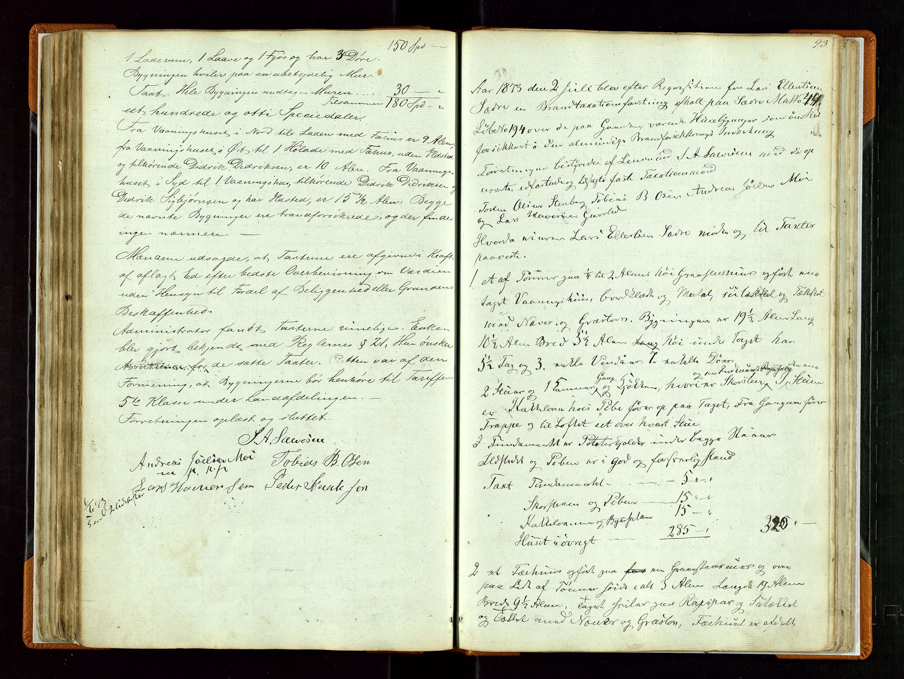 Lund lensmannskontor, AV/SAST-A-100303/Goa/L0001: "Brandtaxations-Protocol", 1848-1878, s. 92b-93a