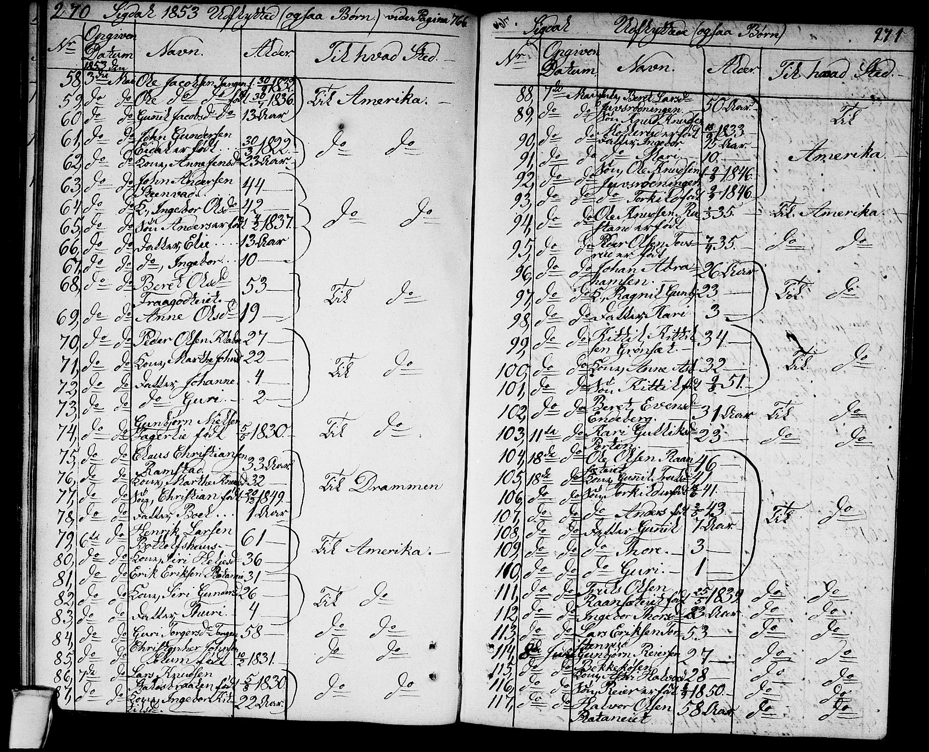 Sigdal kirkebøker, AV/SAKO-A-245/G/Ga/L0002: Klokkerbok nr. I 2, 1835-1856, s. 270-271
