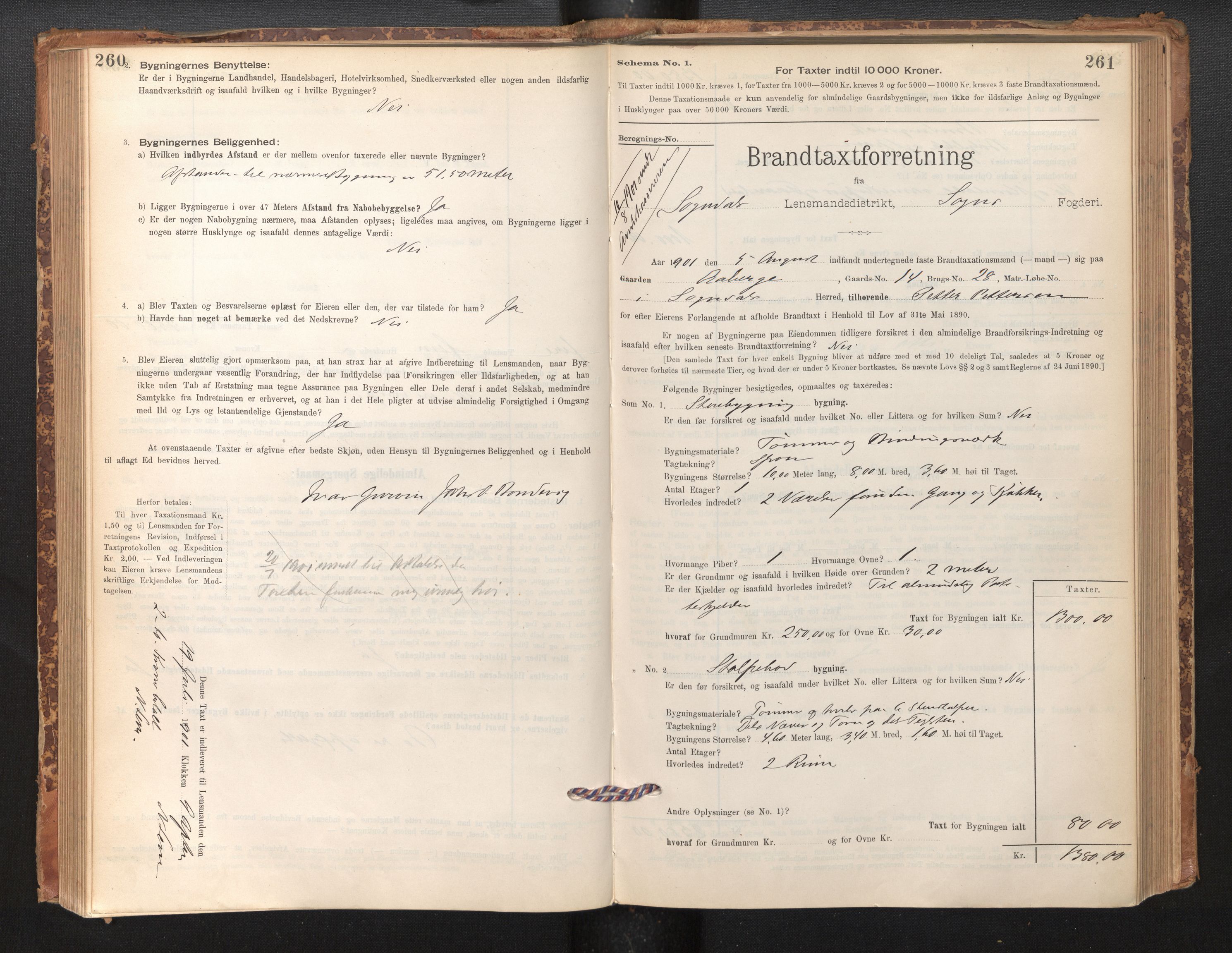 Lensmannen i Sogndal, AV/SAB-A-29901/0012/L0008: Branntakstprotokoll, skjematakst, 1895-1906, s. 260-261