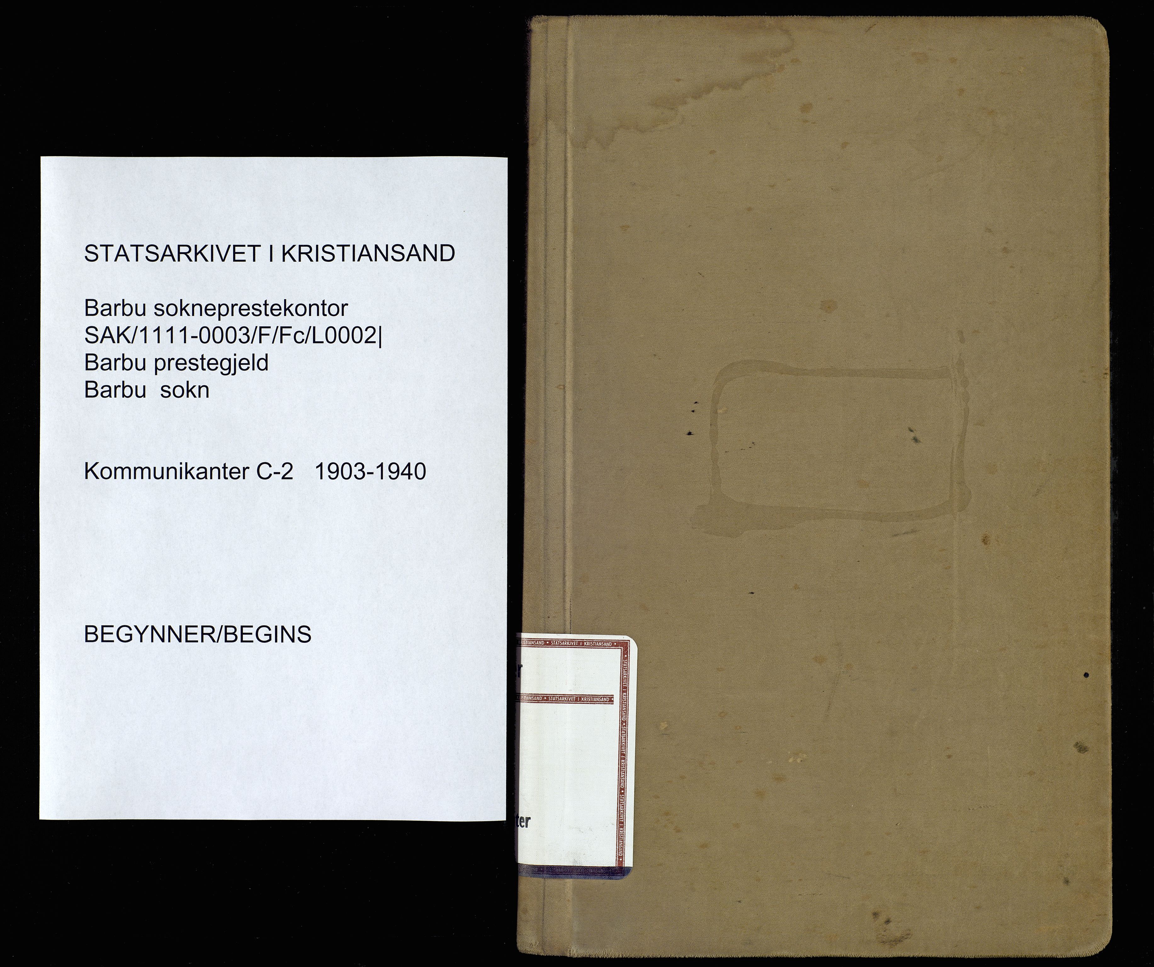 Barbu sokneprestkontor, SAK/1111-0003/F/Fc/L0002: Kommunikantprotokoll nr. C-2, 1903-1940