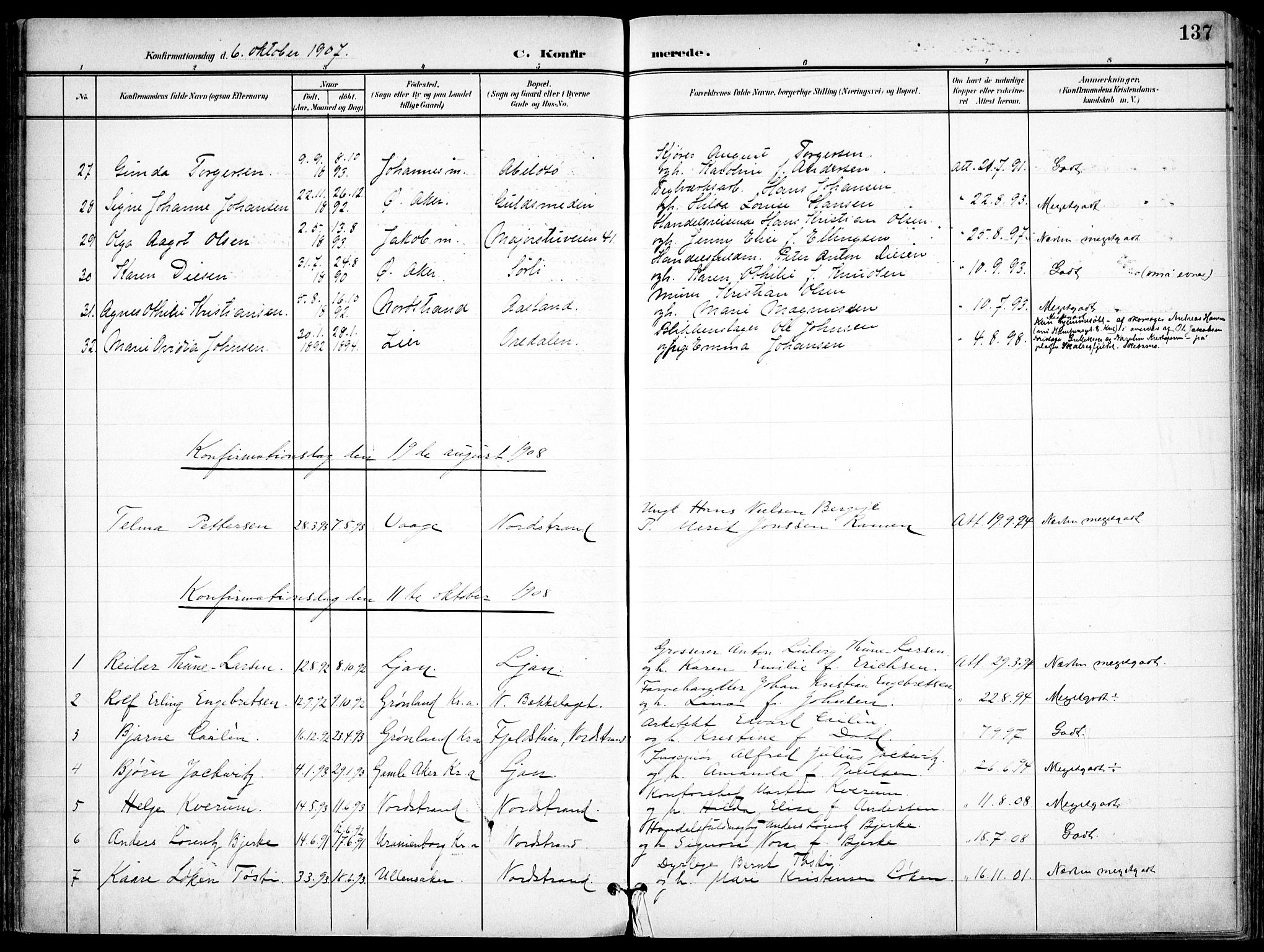 Nordstrand prestekontor Kirkebøker, AV/SAO-A-10362a/F/Fa/L0001: Ministerialbok nr. 1, 1900-1914, s. 137