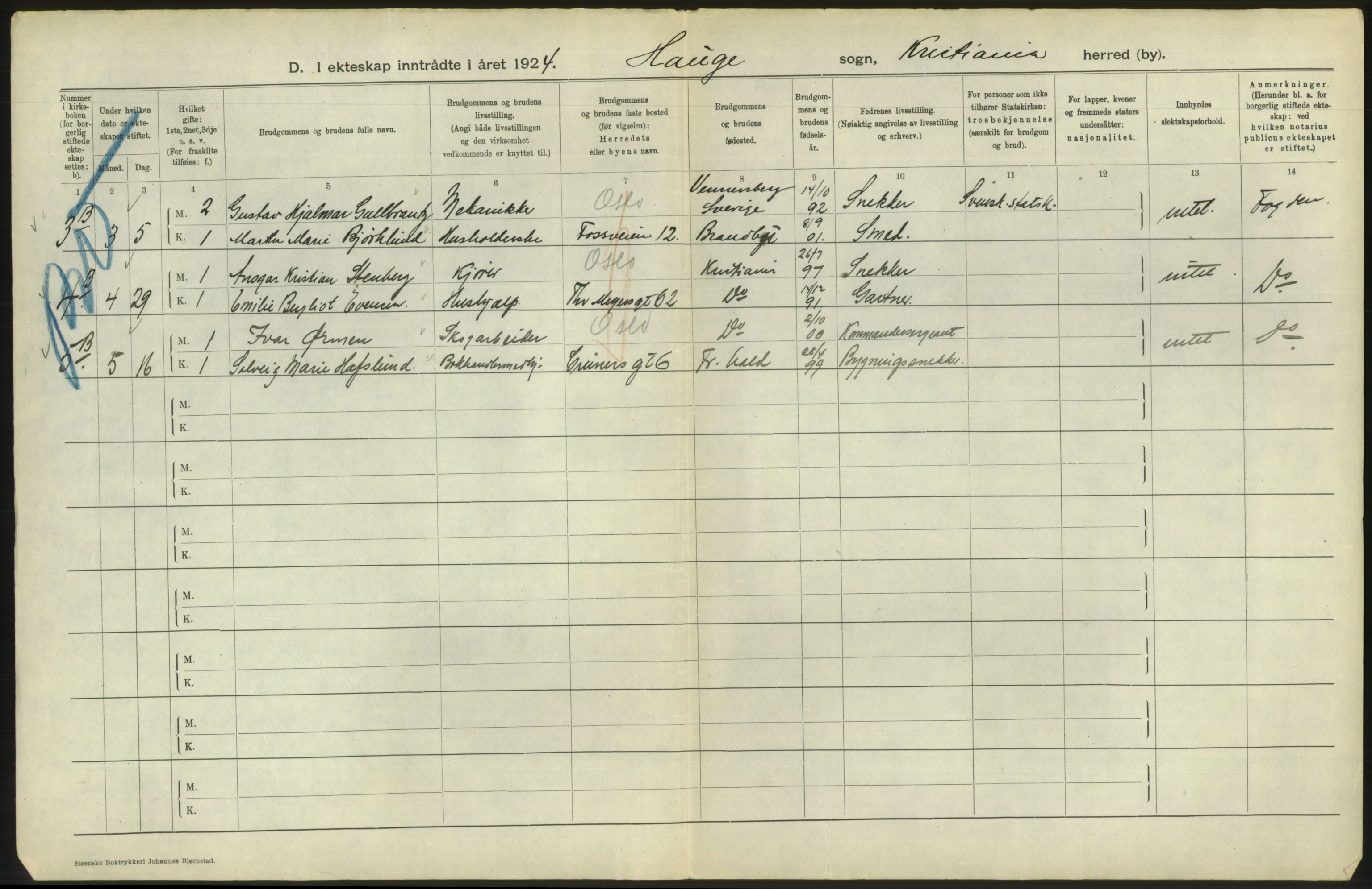 Statistisk sentralbyrå, Sosiodemografiske emner, Befolkning, AV/RA-S-2228/D/Df/Dfc/Dfcd/L0007: Kristiania: Gifte, 1924, s. 728